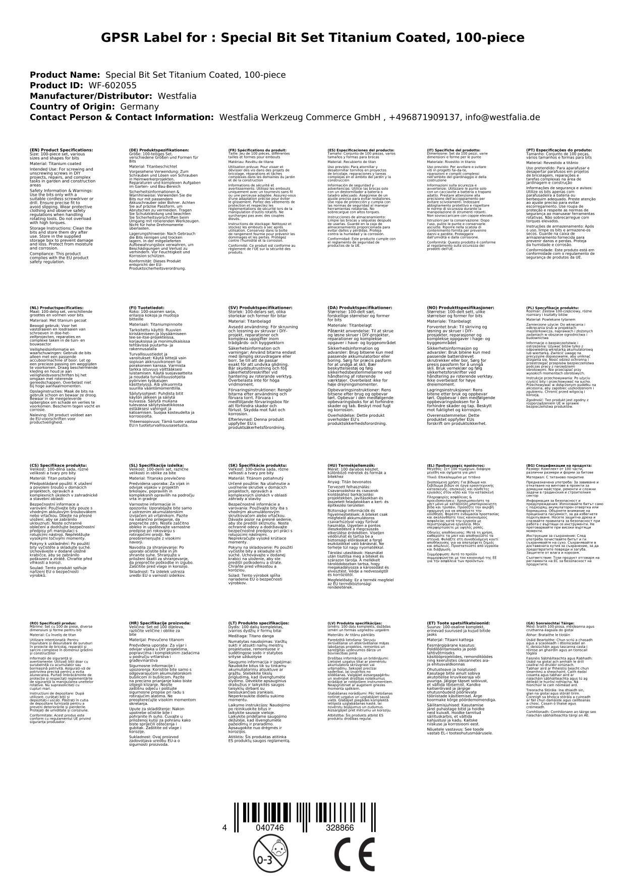 Spezial Bit-Satz Titan beschichtet, 100-teilig