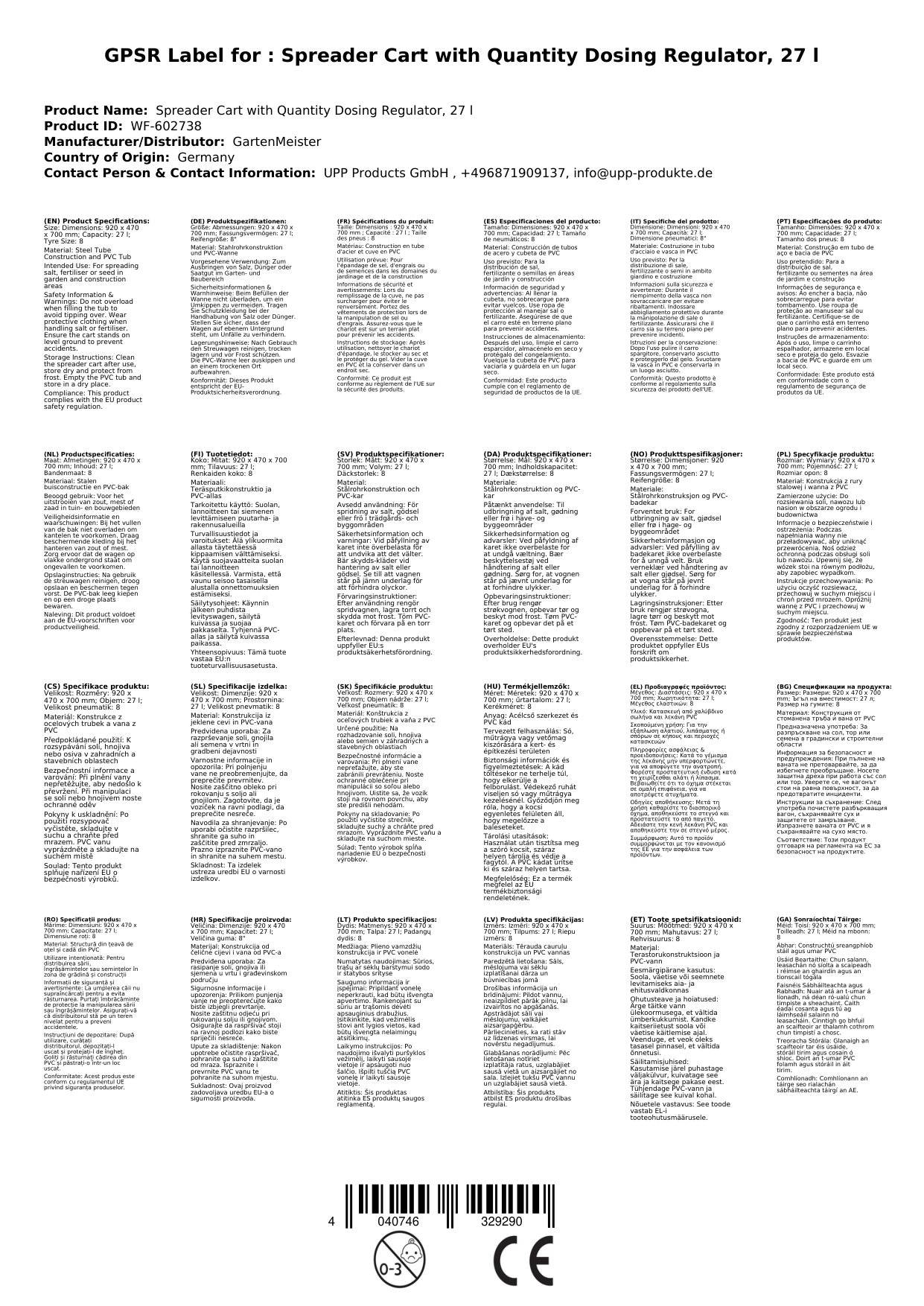 Streuwagen mit Mengen-Dosier-Regler, 27 l