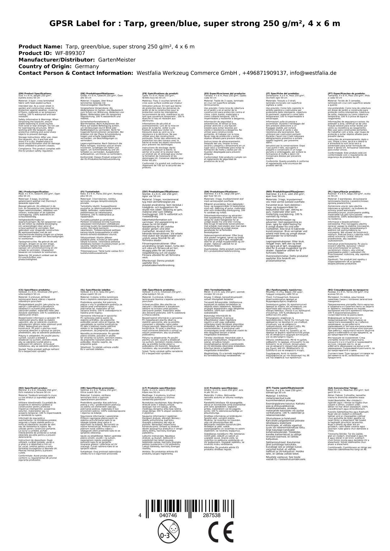 Abdeckplane, grün/blau, super stark 250 g/ m²,4 x 6 m