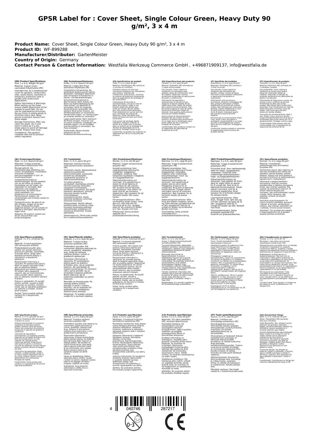 Abdeckplane, einfarbig grün, stark 90 g/ m², 3 x 4 m