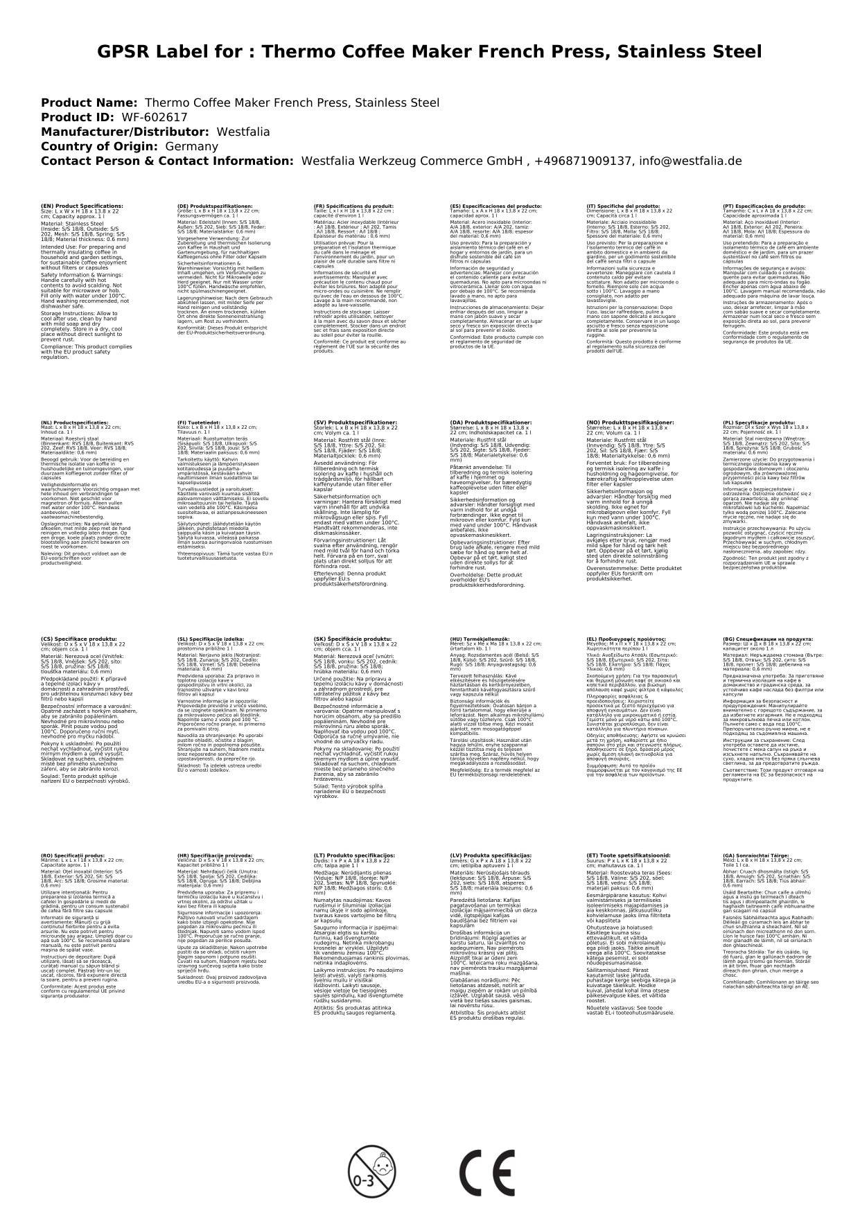 Thermo Kaffeezubereiter French Press, Edelstahl