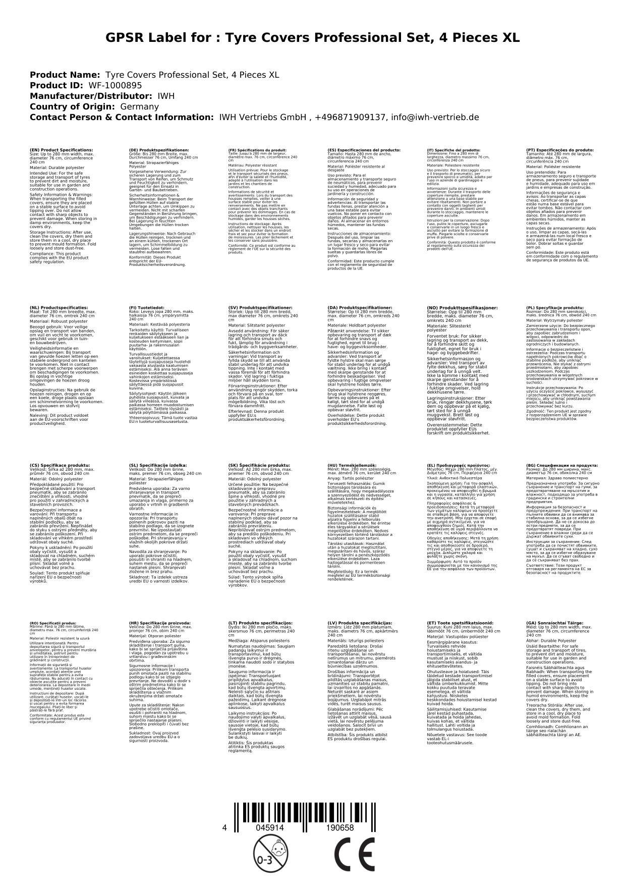 Reifenhüllen Profi Set, 4 Stück XL