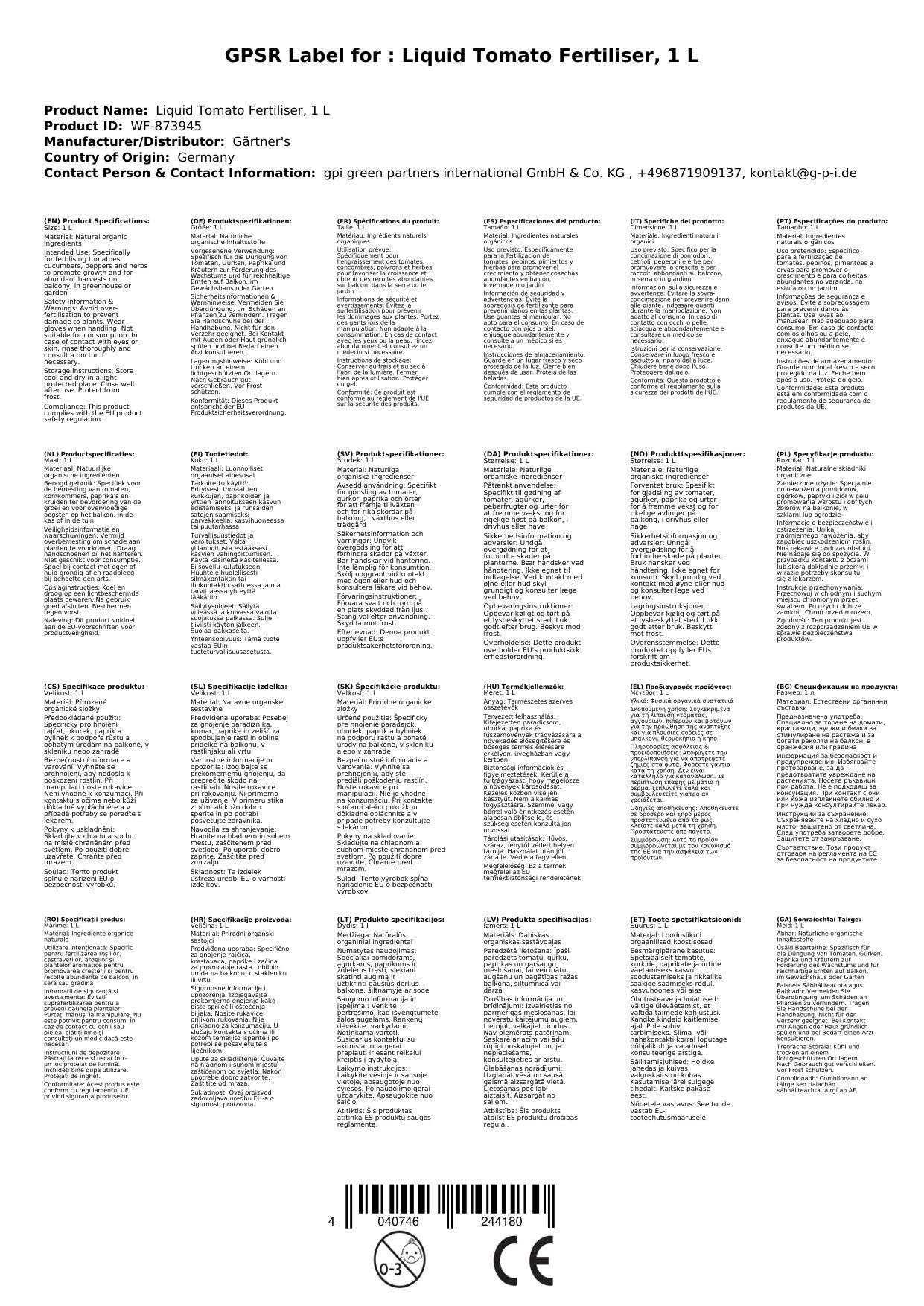 Tomatendünger flüssig, 1 L