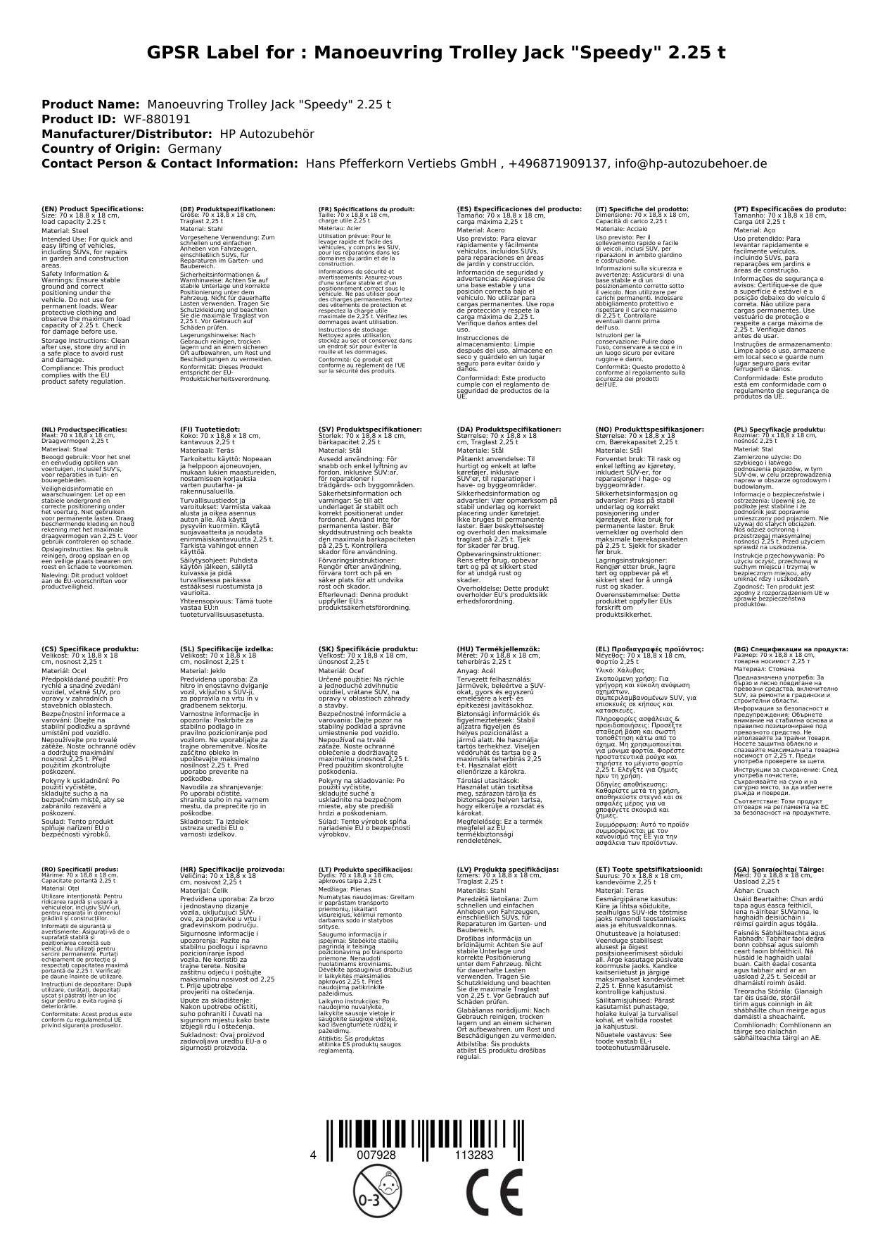 Rangierwagenheber "Speedy" 2,25 t