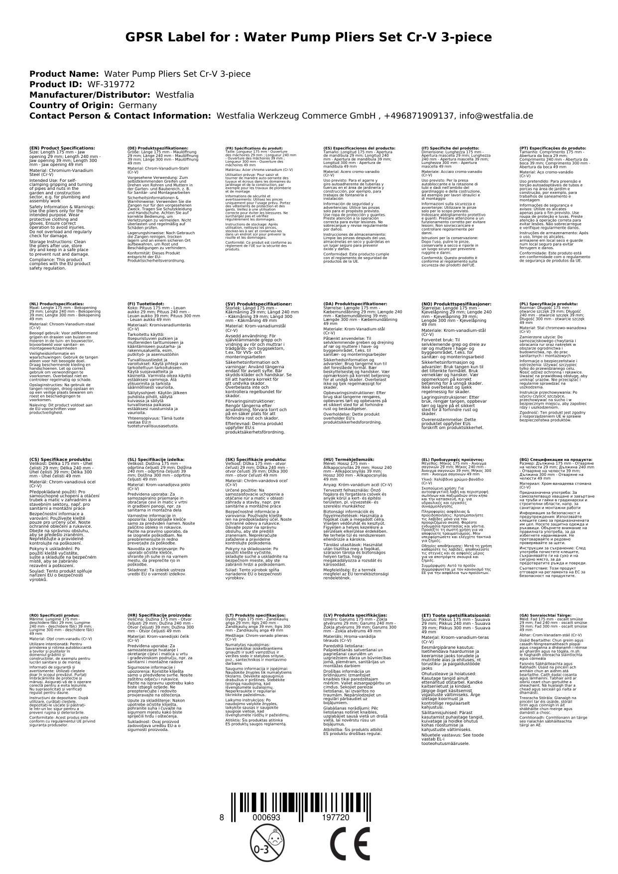 Wasserpumpenzangen Satz Cr-V 3-teilig