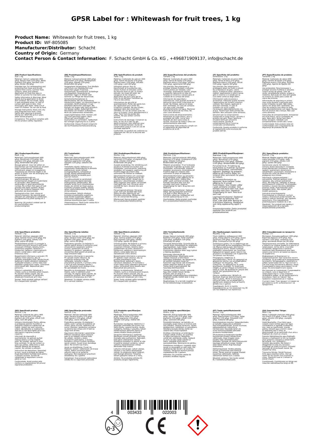 Weißanstrich für Obstbäume, 1 kg