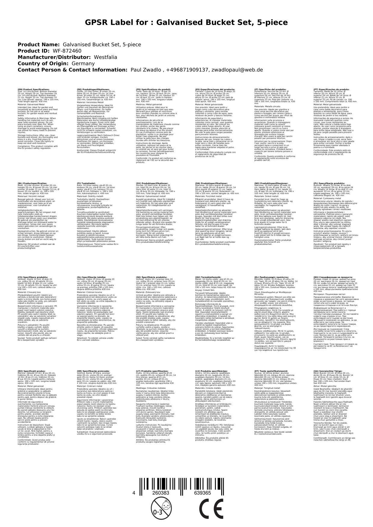 Zinkeimer Set, 5-teilig