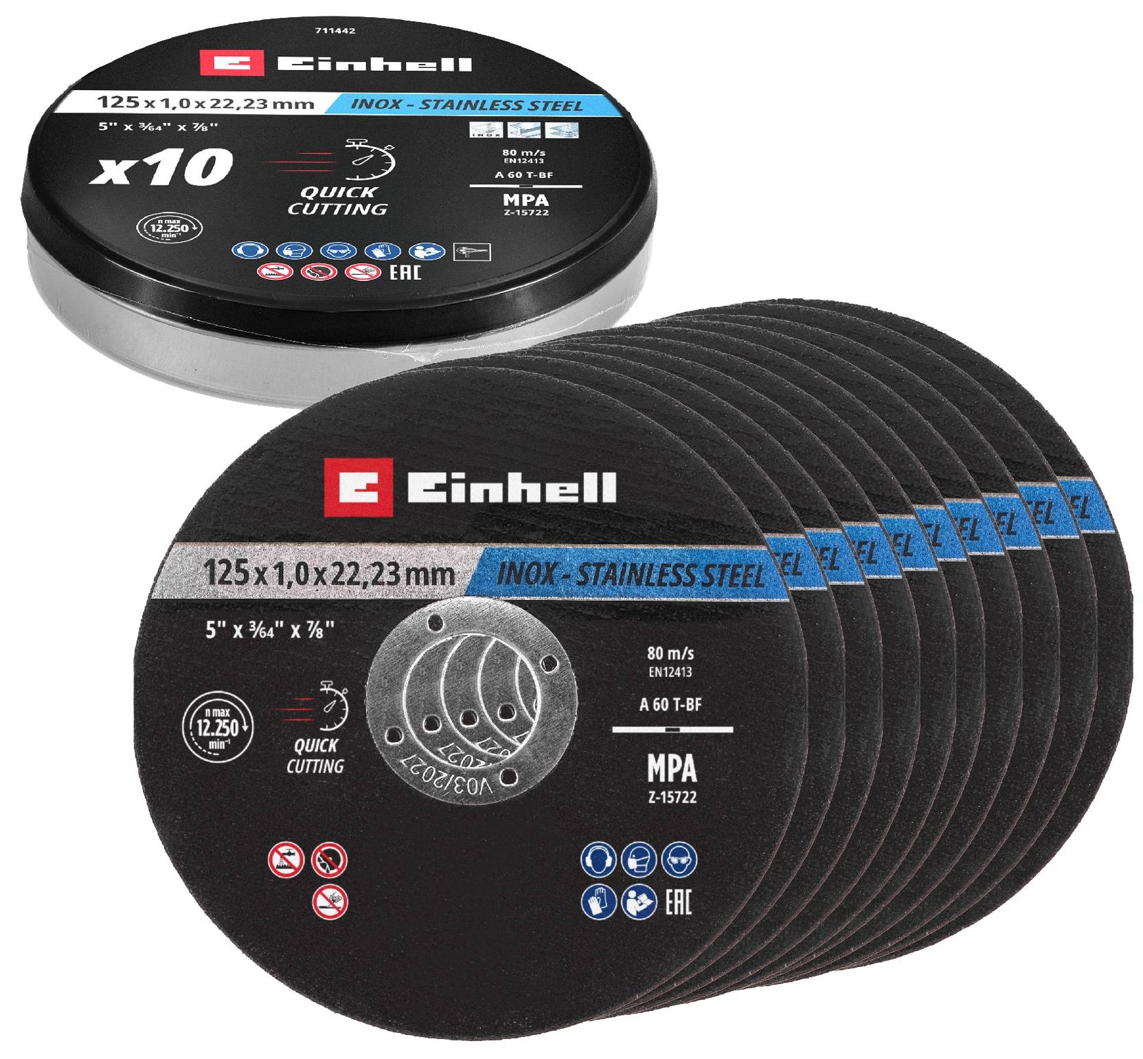 EINHELL Trennscheiben, 711442, 125x1,0 mm, 10 Stück