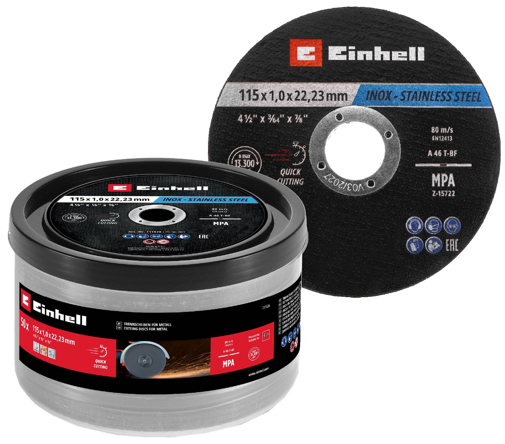 EINHELL Trennscheiben, 711526, 115x1,0 mm, 50 Stück