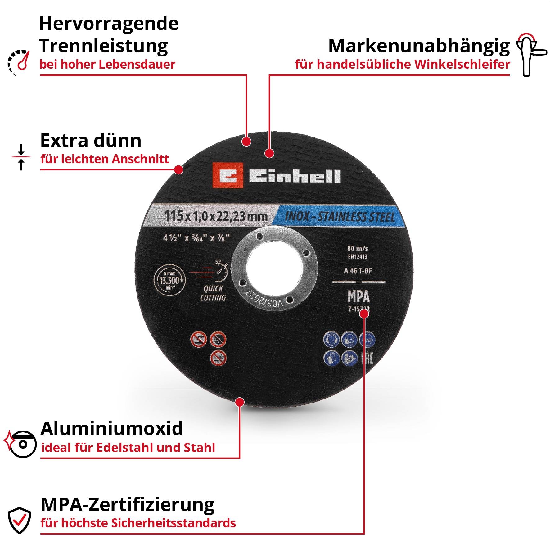 EINHELL Trennscheiben, 711526, 115x1,0 mm, 50 Stück