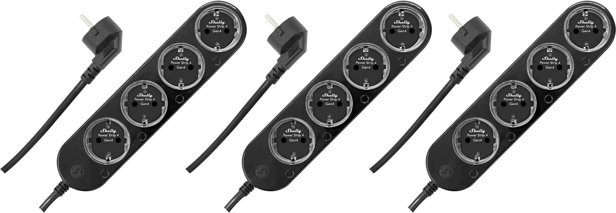 SHELLY Power Strip 4 Gen4, 4-fach Steckdosenleiste, schwarz, WiFi, Bluetooth, Zigbee, Matter, Apple HomeKit, Alexa, 3 Stück