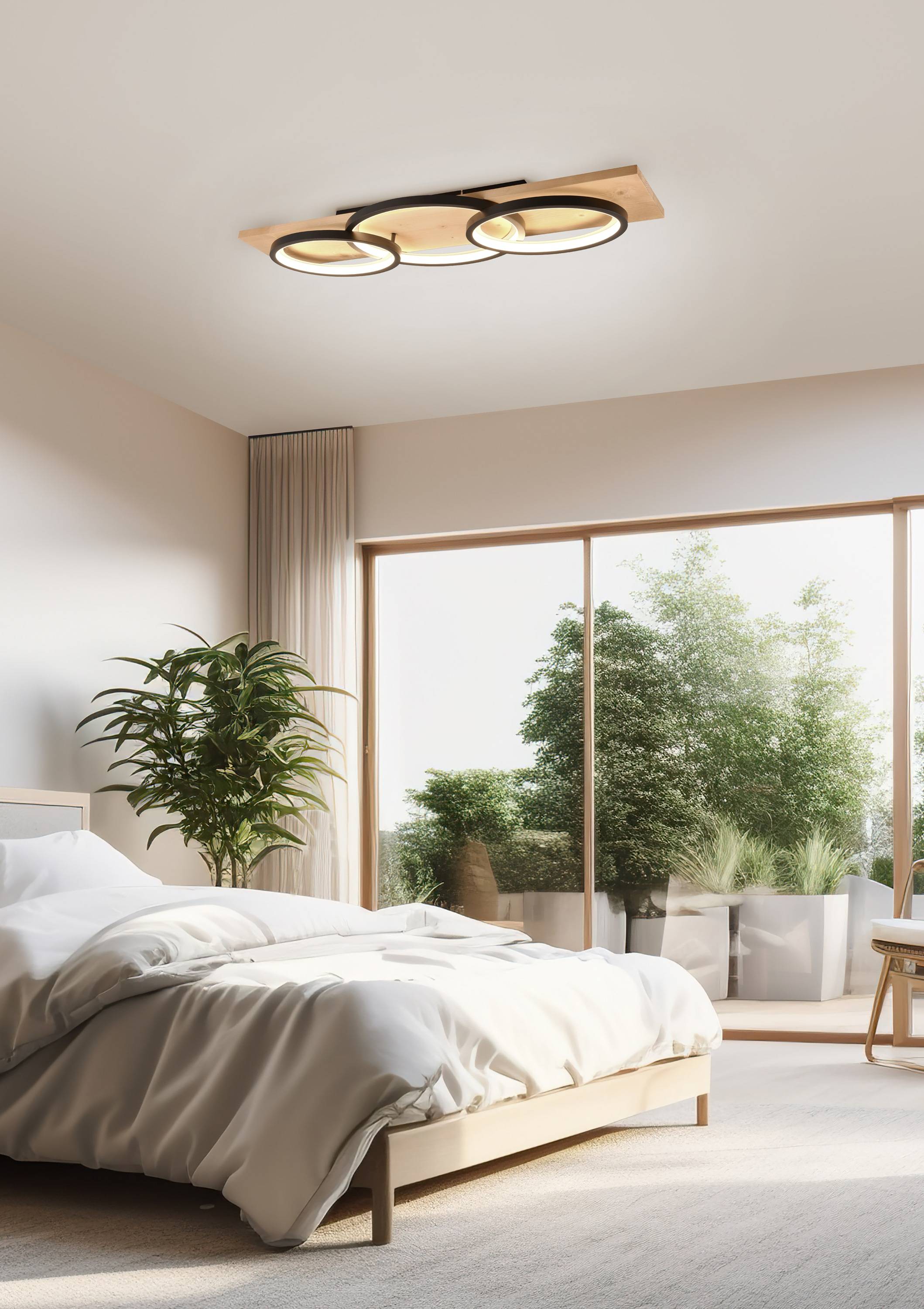 TRIO LED-Deckenleuchte 641110332 schwarz / Holz, 40 W, 4700 lm, 3000 K, Switch Dimmer