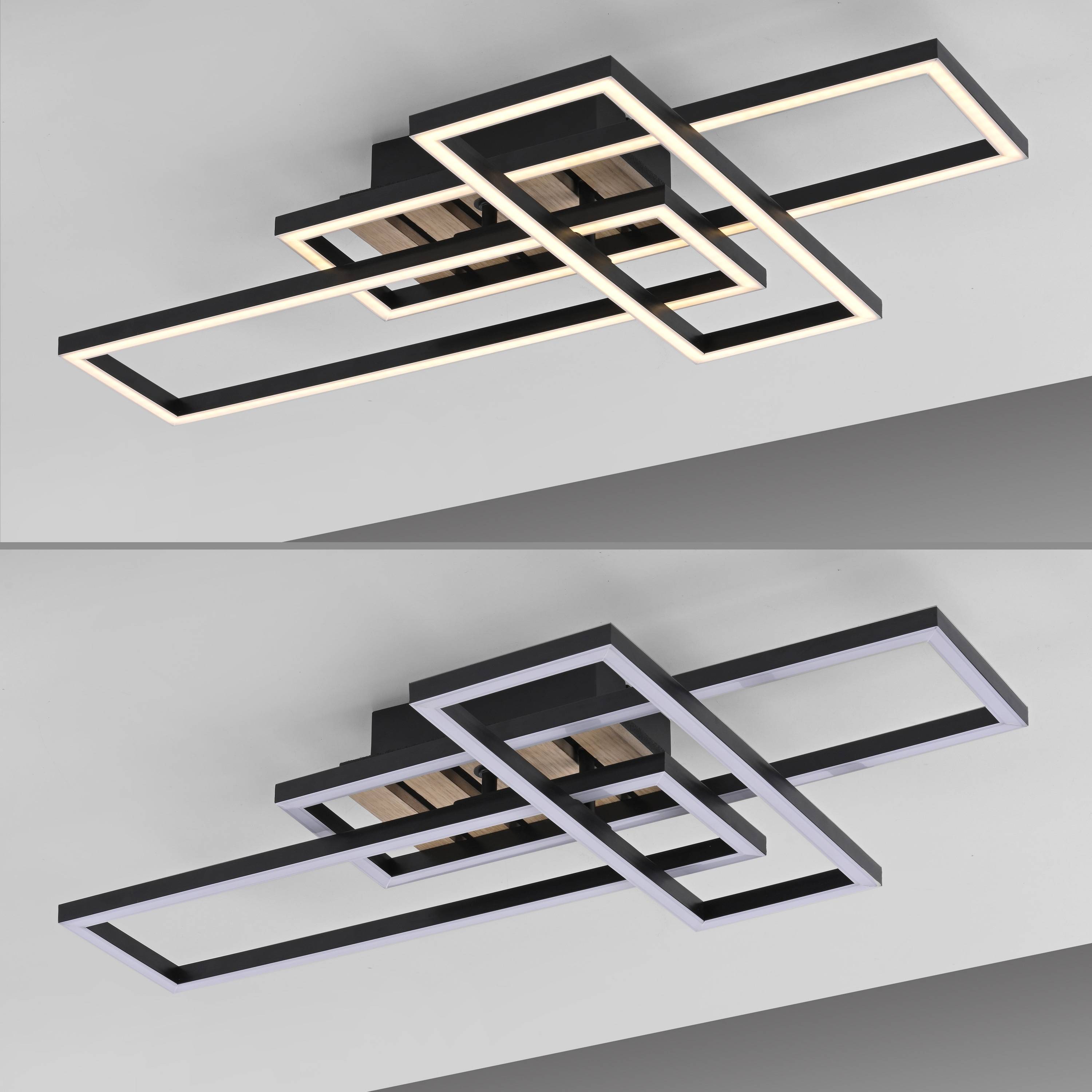 JUST LIGHT LED-Deckenleuchte 14051-79, 20,50W, 3000K, 3000lm, warmeiß, IP20, Holz/schwarz