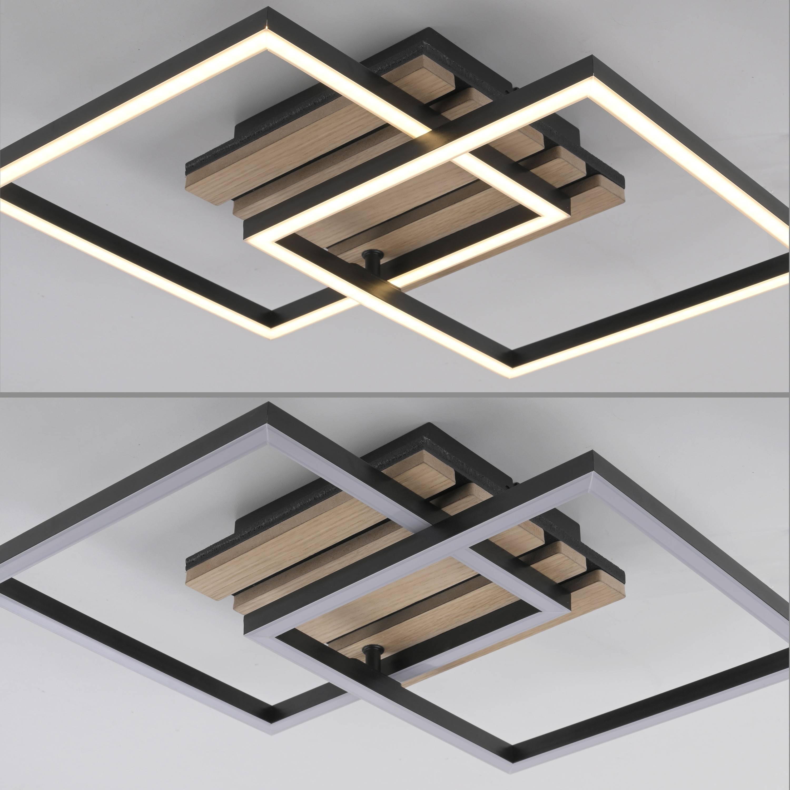 JUST LIGHT LED-Deckenleuchte 14053-79, 15W, 3000K, 2200lm, warmweiß, IP20, Holz/schwarz