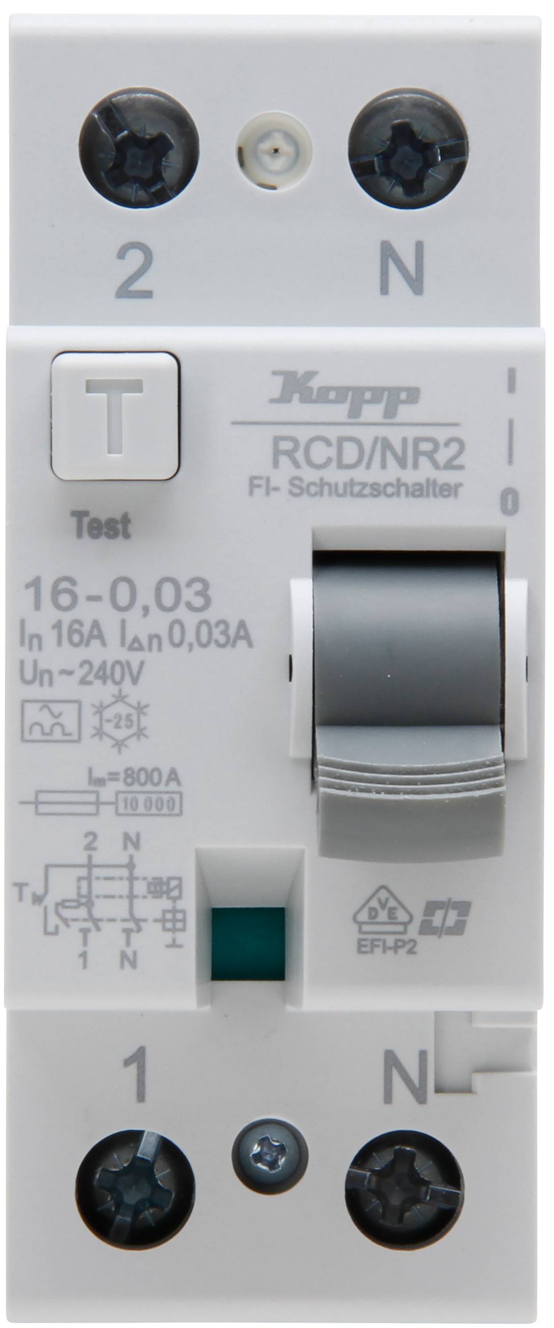 KOPP Fehlerstromschutzschalter, 16A, 2-polig, Typ A, 30 mA