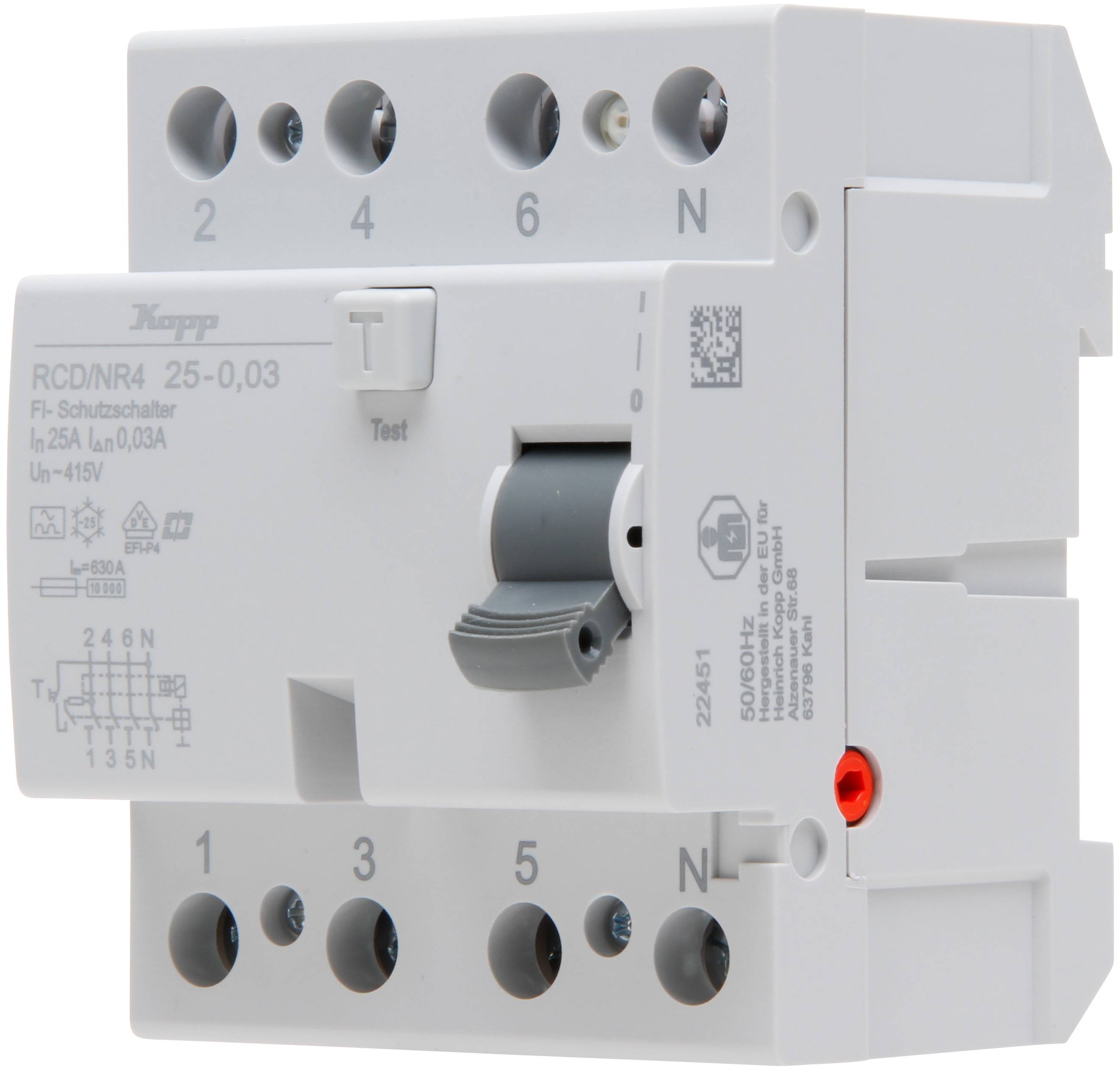 KOPP Fehlerstromschutzschalter, 25A, 4-polig, Typ A