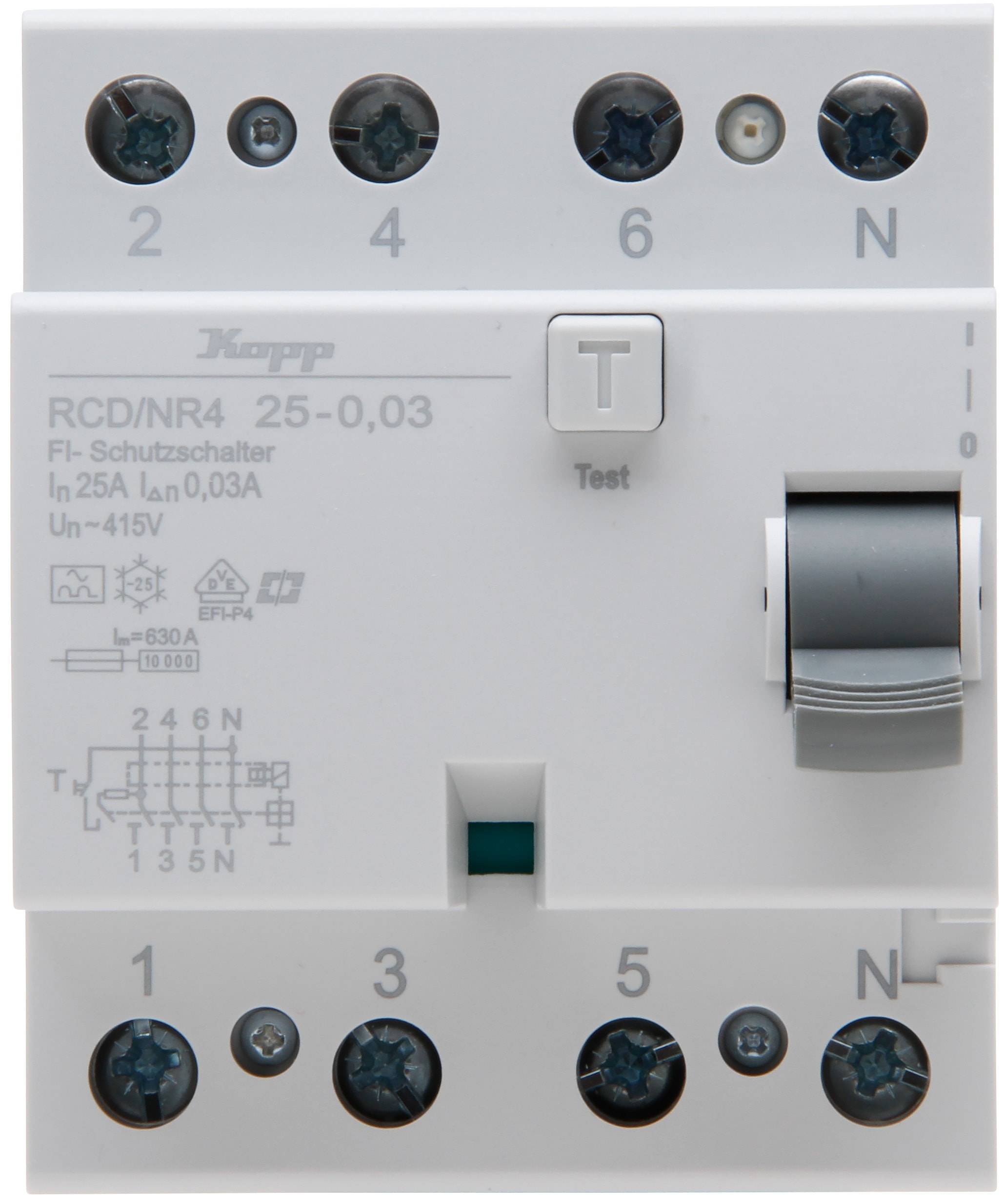 KOPP Fehlerstromschutzschalter, 25A, 4-polig, Typ A