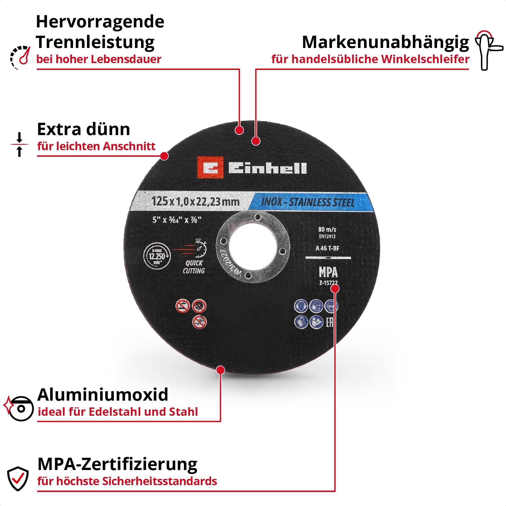 EINHELL Trennscheiben, 711528, 125x1,0 mm, 50 Stück