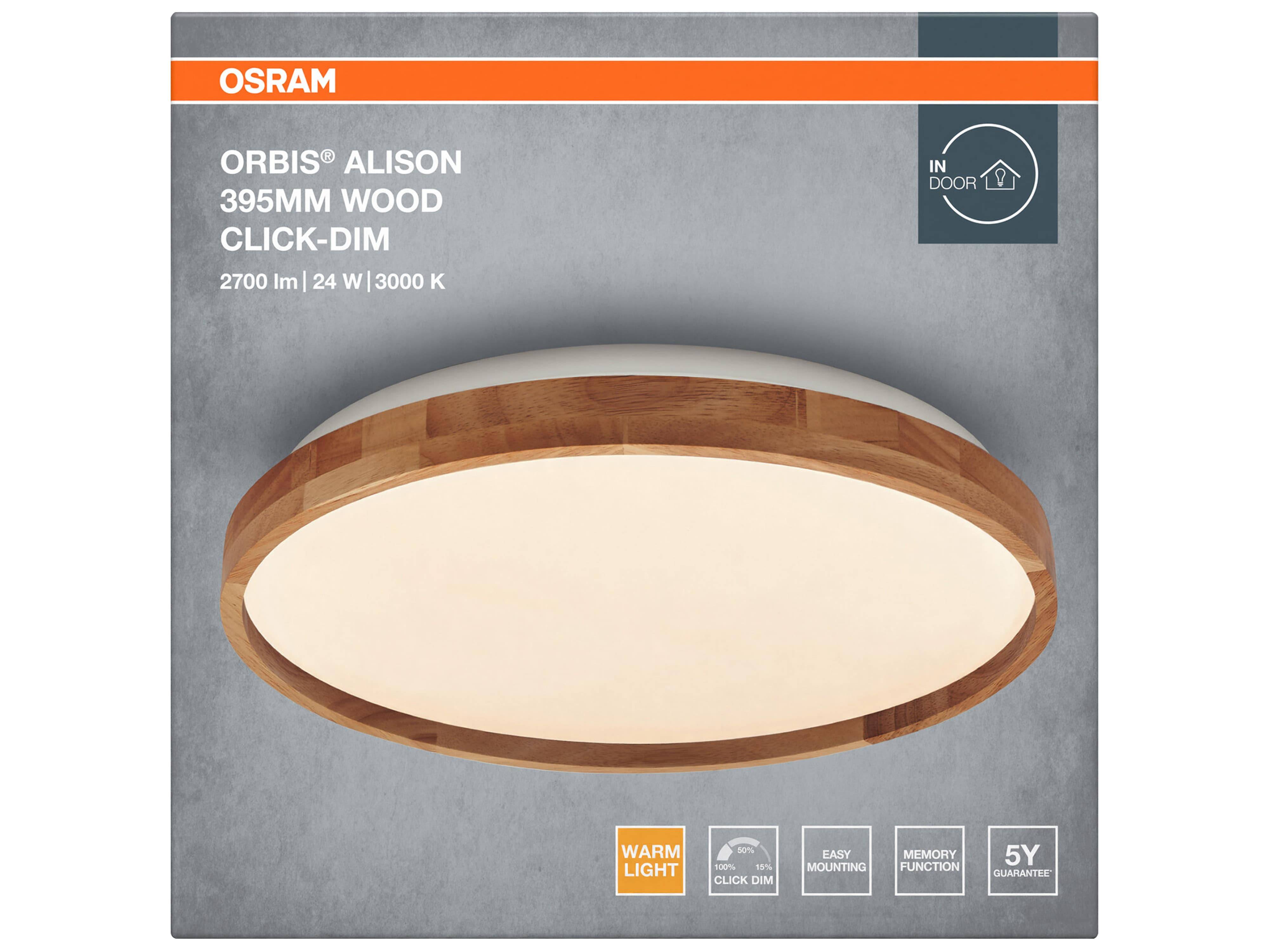 OSRAM LED-Deckenleuchte mit Holzring, 24 W, 3.000 K, Dimmbar, EEK: F, warmweiß, IP20