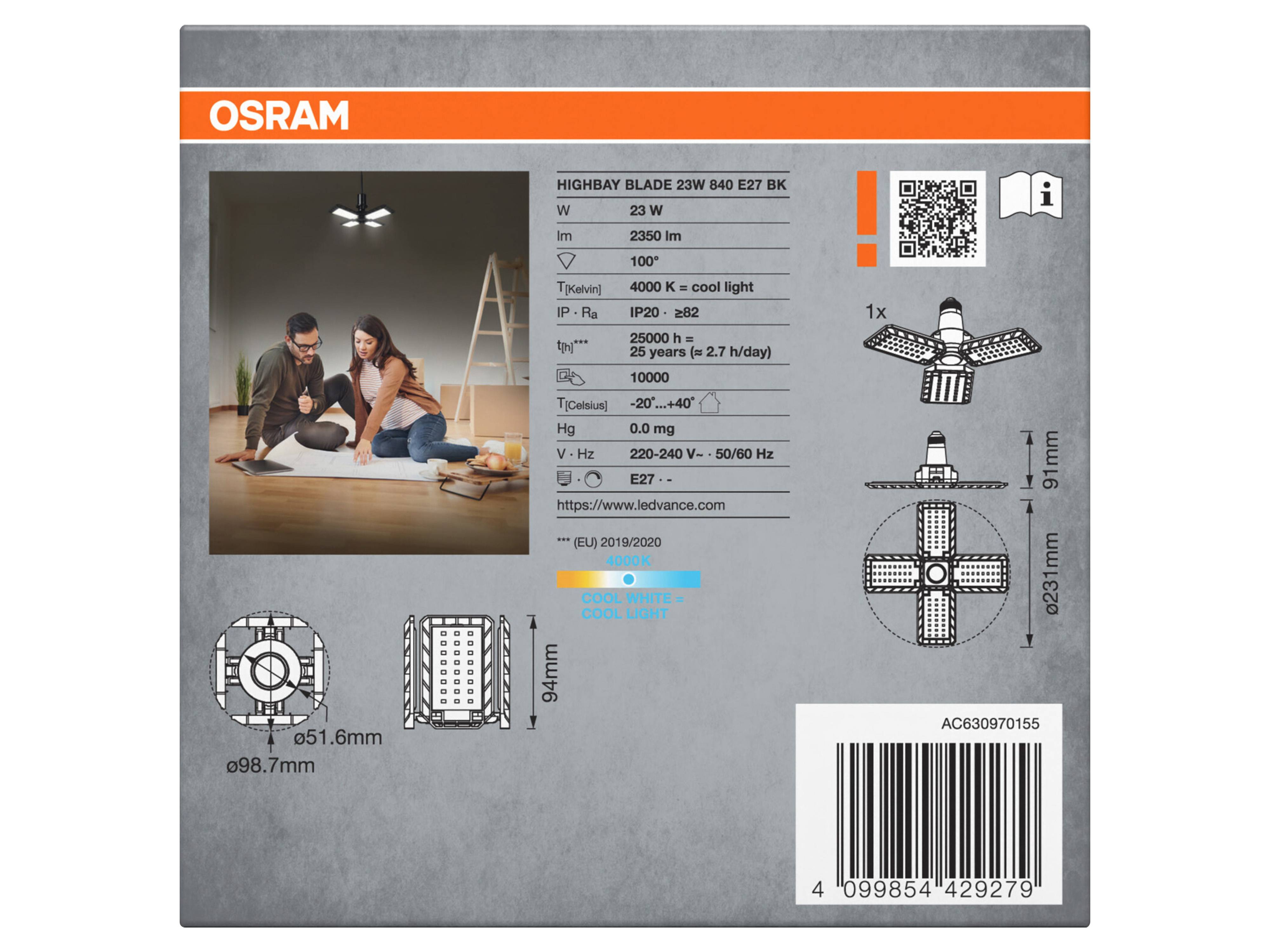 OSRAM LED-Deckenleuchte, E27, 23W, IP20, 4000K, EEK: F, 2350lm, weiß