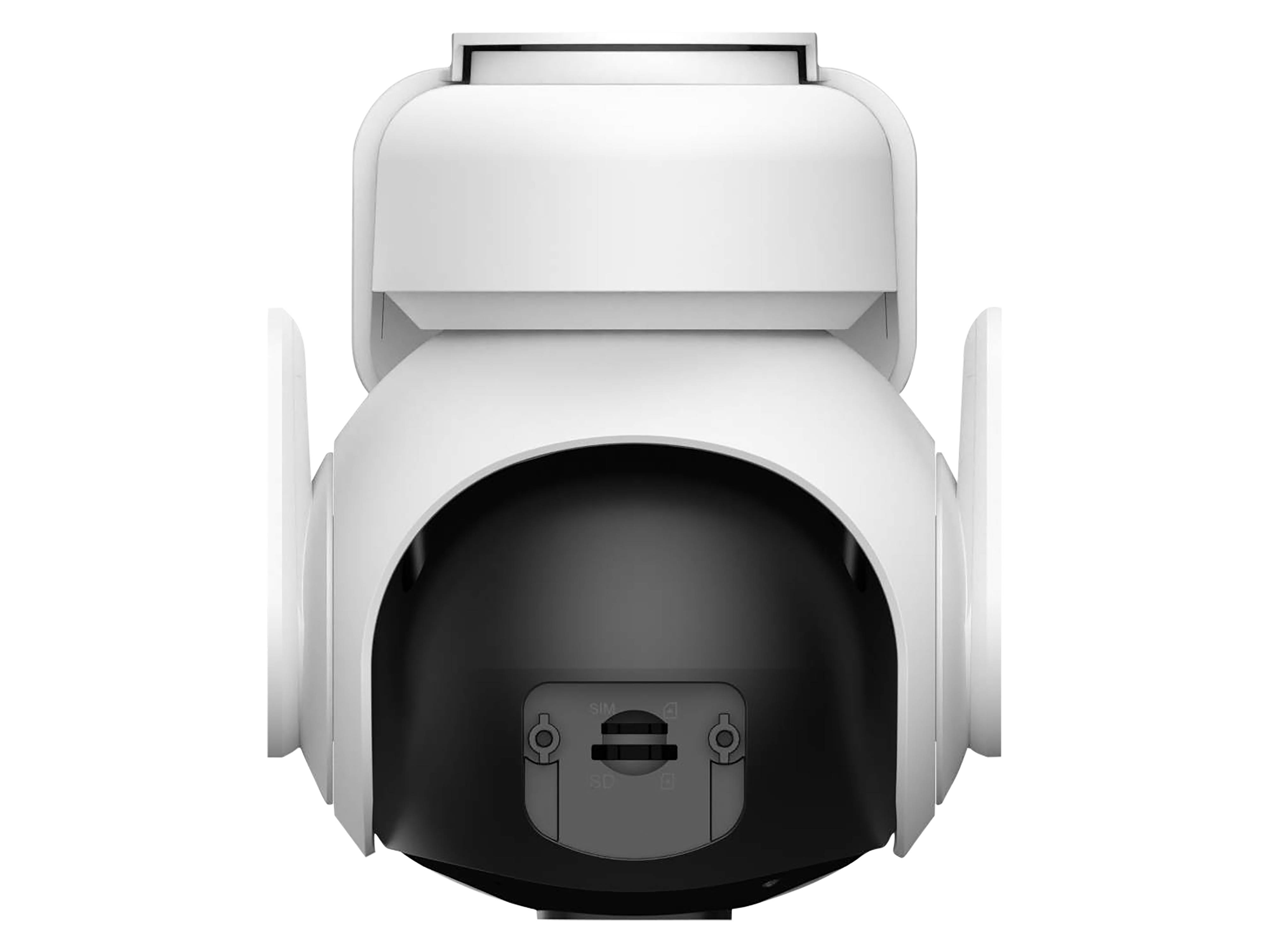 Eine weiße und schwarze Sicherheitskamera mit einer kuppelförmigen Linse, die für die Überwachung von Innenräumen konzipiert ist. Die Kamera ist montiert und nach vorne gerichtet.