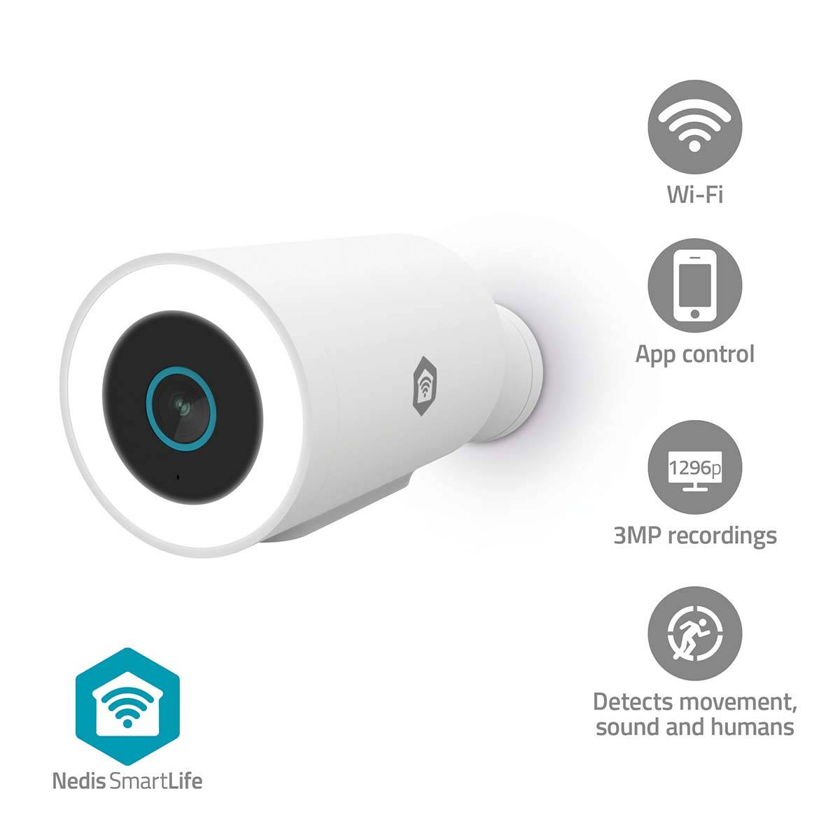 NEDIS SmartLife Outdoor Kamera, WIFICO15CWT, 3MP Full HD 1296p, Wi-Fi, Spotlight, IP65