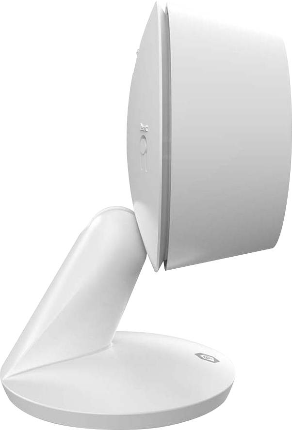 Eine minimalistische, moderne Schreibtischlampe mit einem schlanken, geschwungenen Design und einem runden, verstellbaren Kopf, der auf der linken Seite positioniert ist.