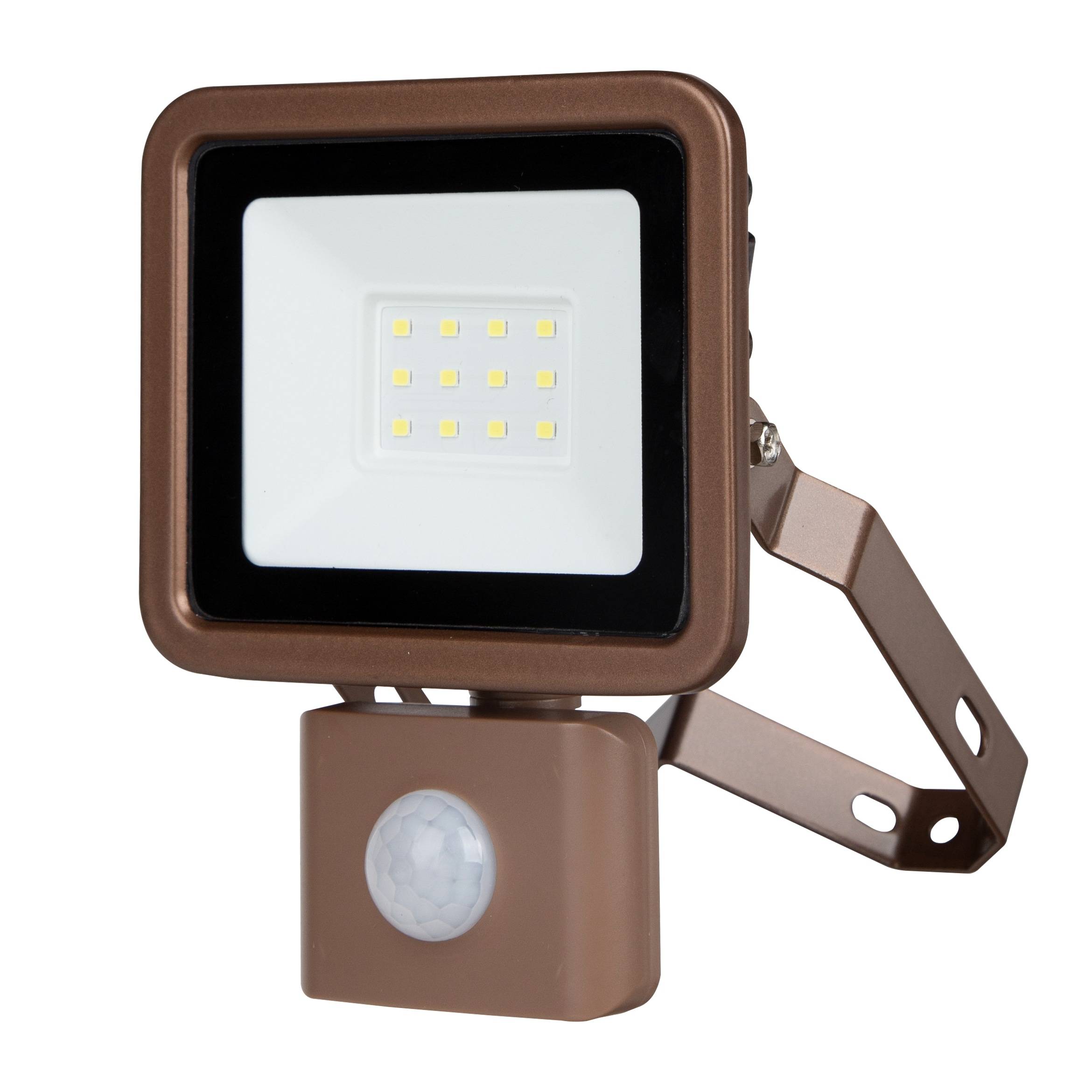 REV LED-Fluter Eco+, mit Bewegungssensor, 10W, 6500K, 800lm, kaltweiß, IP44, bronze