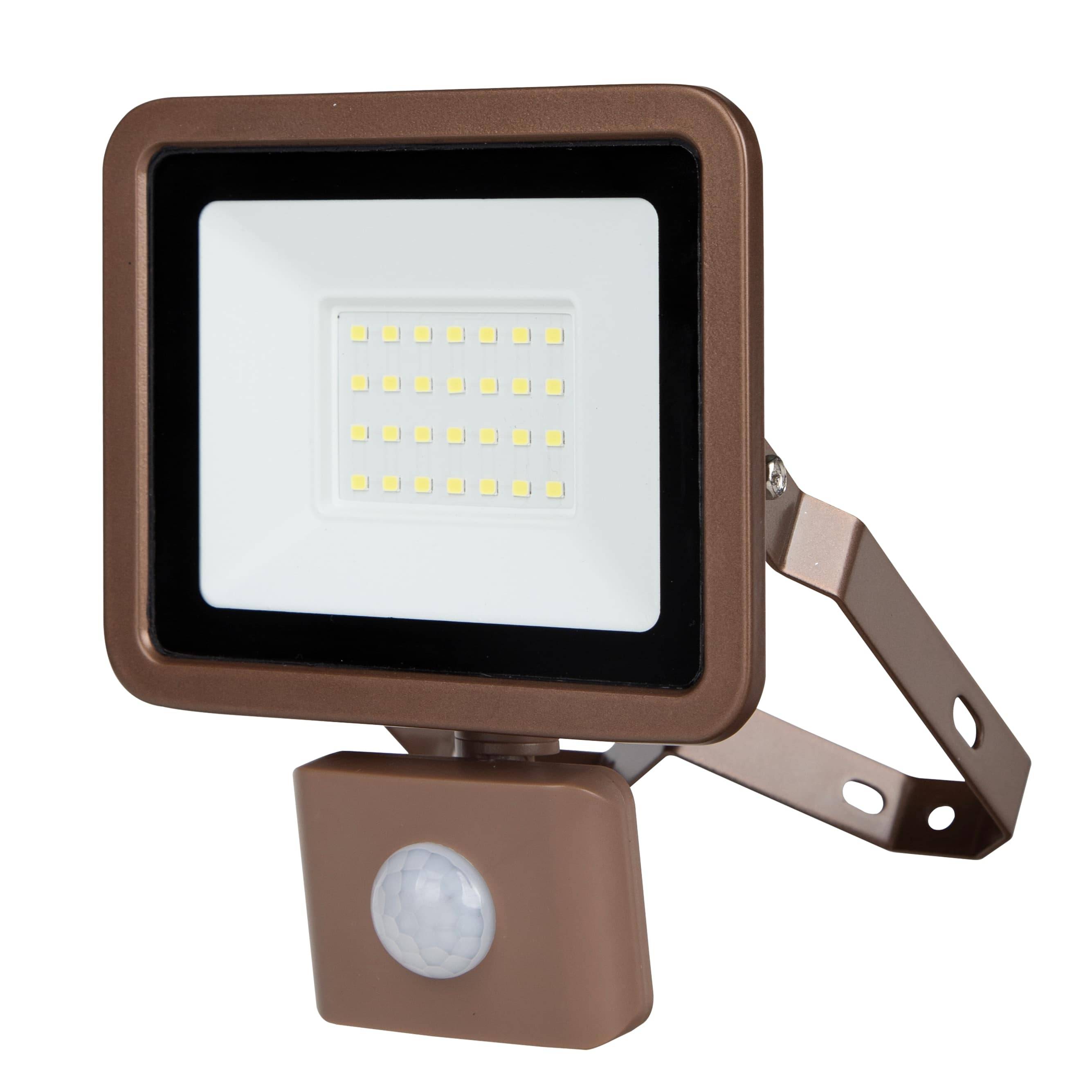 REV LED-Fluter Eco+, mit Bewegungssensor, 20W, 6500K, 1700lm, IP44, bronze