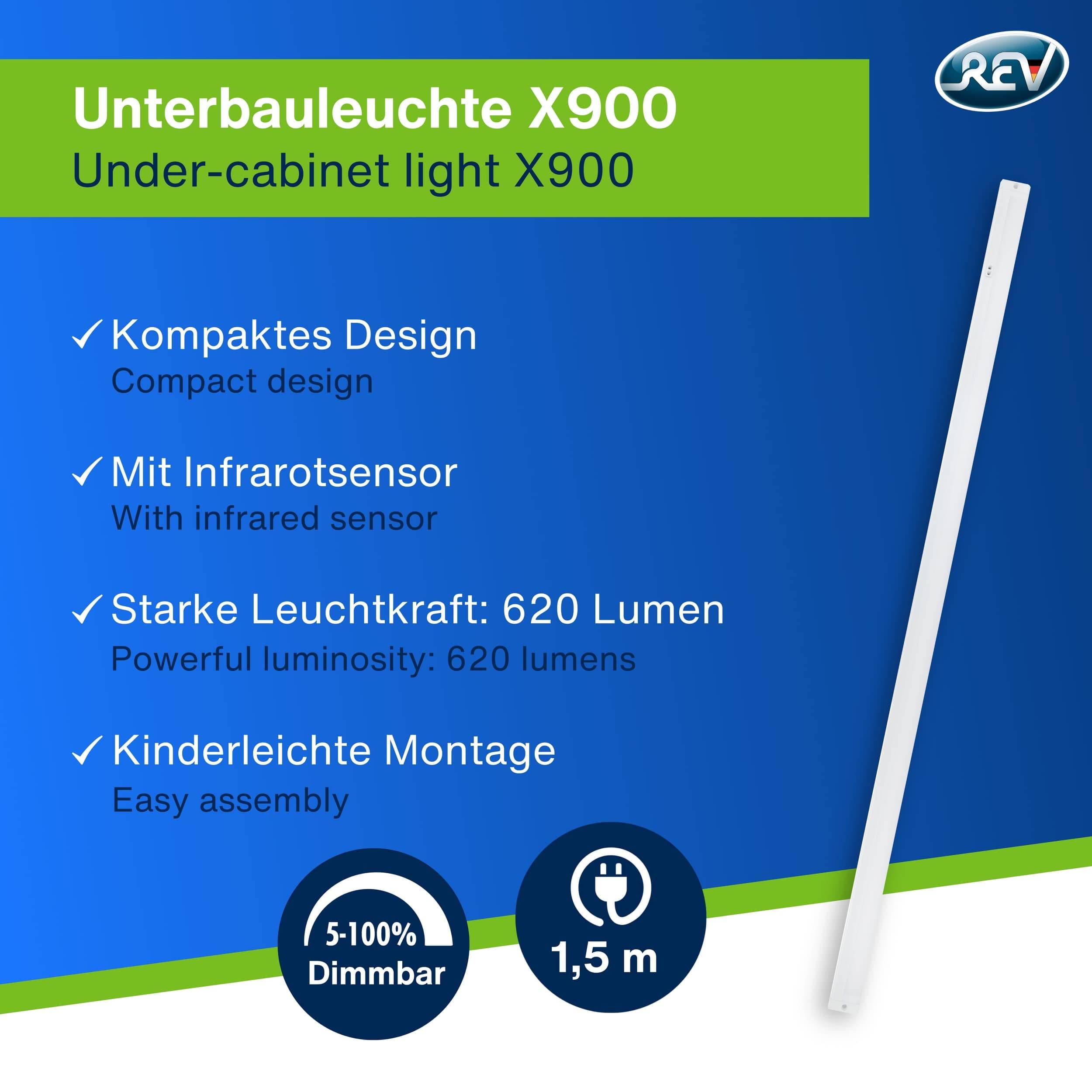 REV LED-Unterbauleuchte, 8W, 3000K, 620lm, warmweiß, IP20, 90 cm
