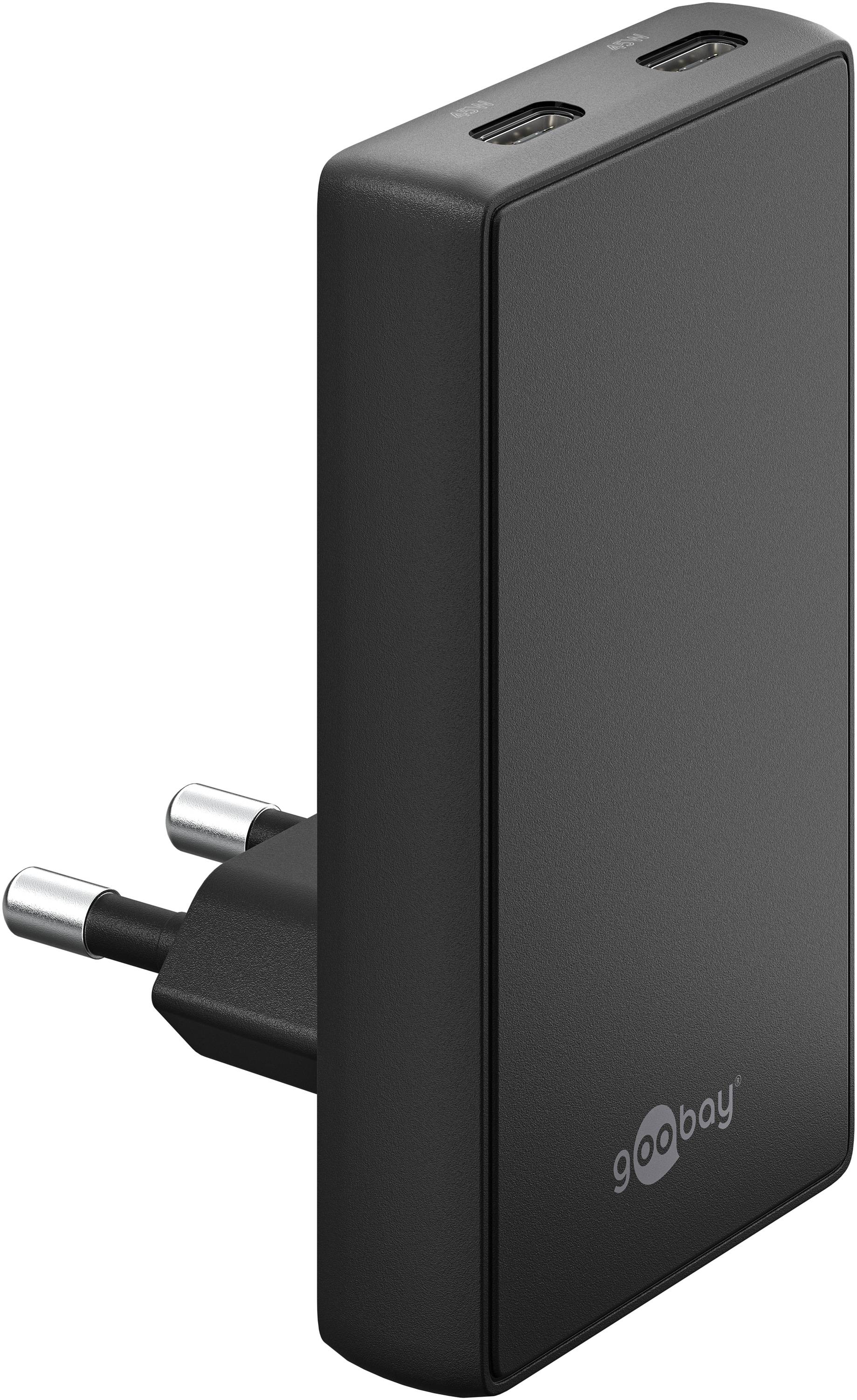 GOOBAY Dual-Schnelladegeräte, 45W, 2x USB-C, 90° abgewickelt, flach, schwarz