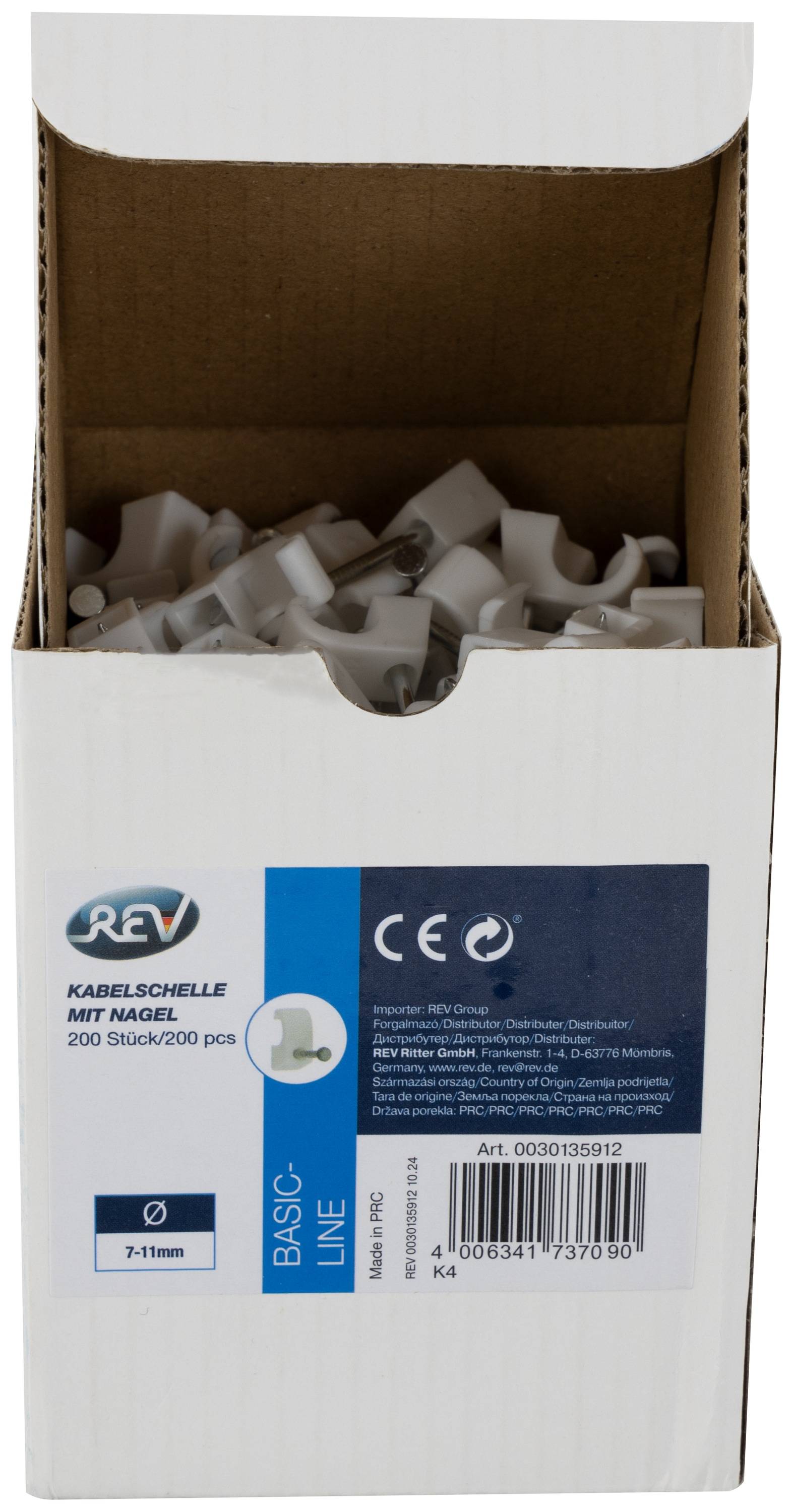 REV Nagelschelle mit Nagel, 7... 11 mm, weiß, 200 Stück