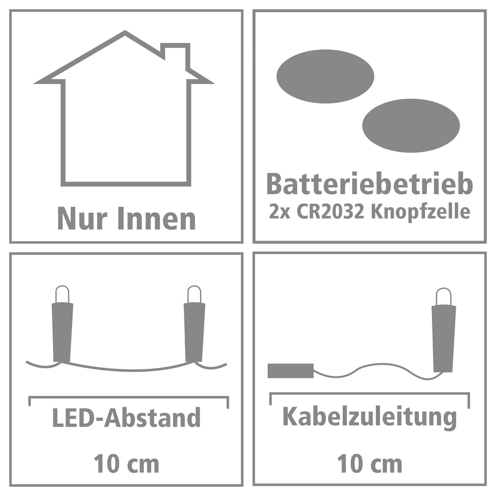 LED-Lichterkette, Silberdraht, 10 LEDs, bunt, Batteriebetrieb, inkl. Batterien