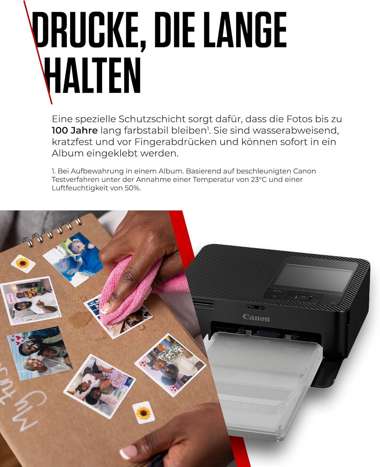 Canon SELPHY CP1500 Mobiler Fotodrucker mit Papierset, Schwarz - Drahtloser Bluetooth-Drucker mit Zubehör - Kompakt und Leicht - Mi 54 Blatt Papier