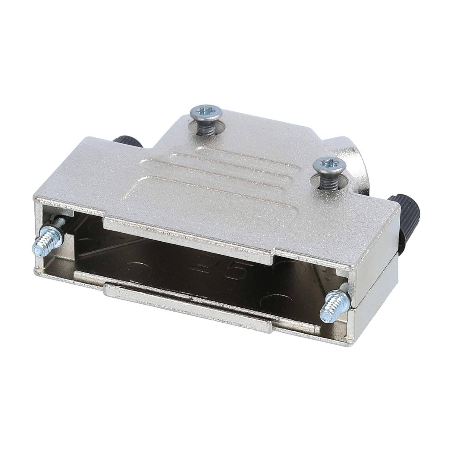 Eine Metallgehäuse-D-Sub-Buchse mit Schrauben zur Kabelbefestigung, die üblicherweise bei elektronischen oder Computergeräte-Anschlüssen verwendet wird.