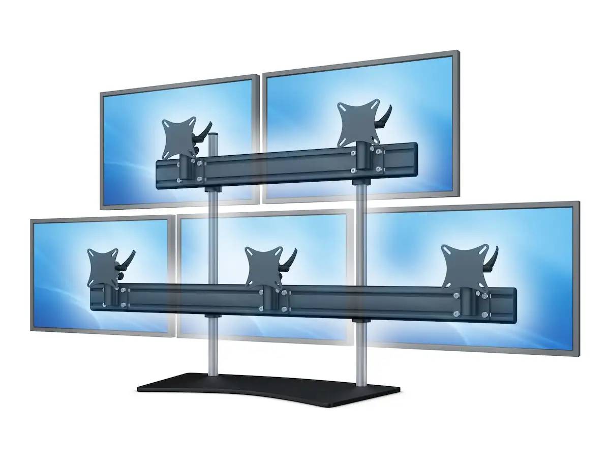 Flat-System Monitorhalter für 5 Monitore mit Tisch-Stand-Fuß 3+2 - 20''-24''