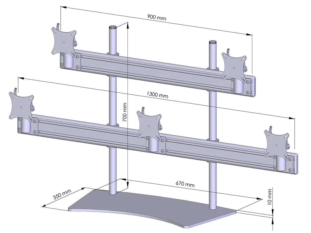 Flat-System Monitorhalter für 5 Monitore mit Tisch-Stand-Fuß 3+2 - 20''-24''