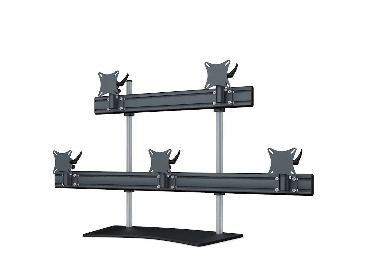 Flat-System Monitorhalter für 5 Monitore mit Tisch-Stand-Fuß 3+2 - 20''-24''