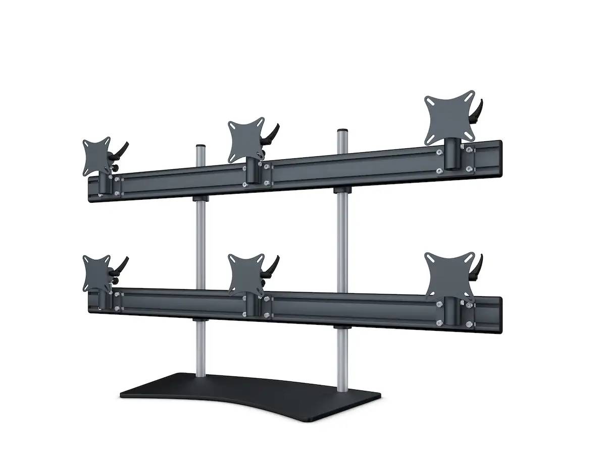 Flat-System Monitorhalter für 6 Monitore mit Tisch-Stand-Fuß 3+3 - 25''-32''