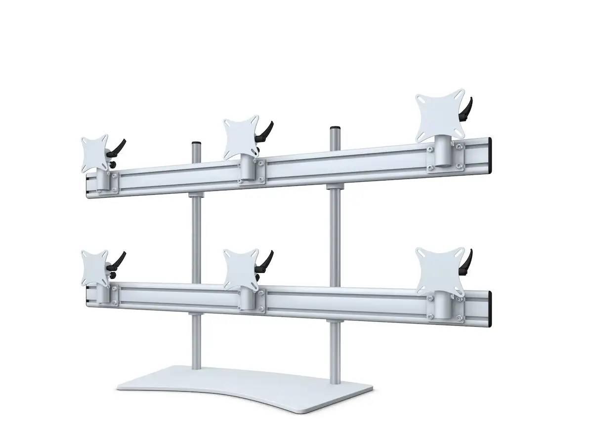 Flat-System Monitorhalter für 6 Monitore mit Tisch-Stand-Fuß 3+3 - 20''-24''