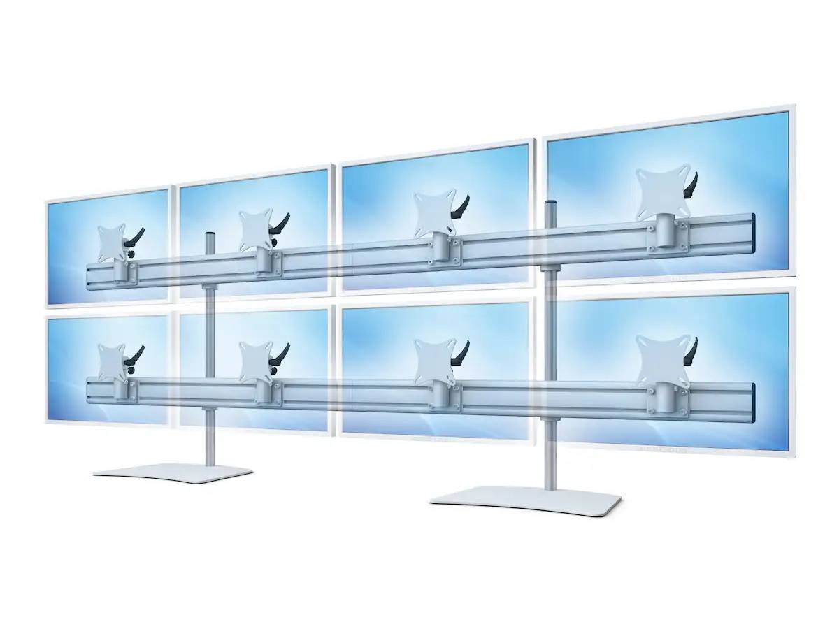 Flat-System Monitorhalter für 8 Monitore mit Tisch-Stand-Fuß 4+4 - 20''-24'
