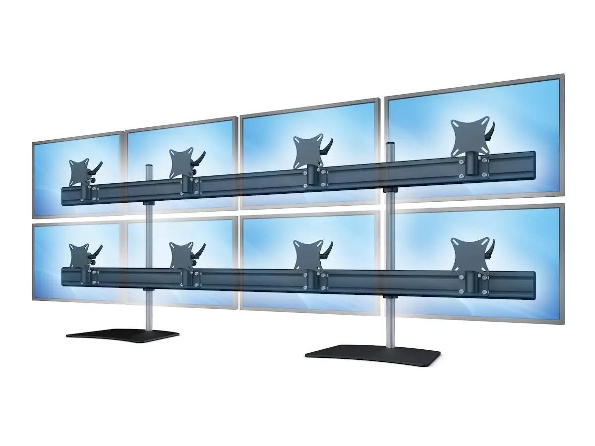 Flat-System Monitorhalter für 8 Monitore mit Tisch-Stand-Fuß 4+4 - 20''-24'