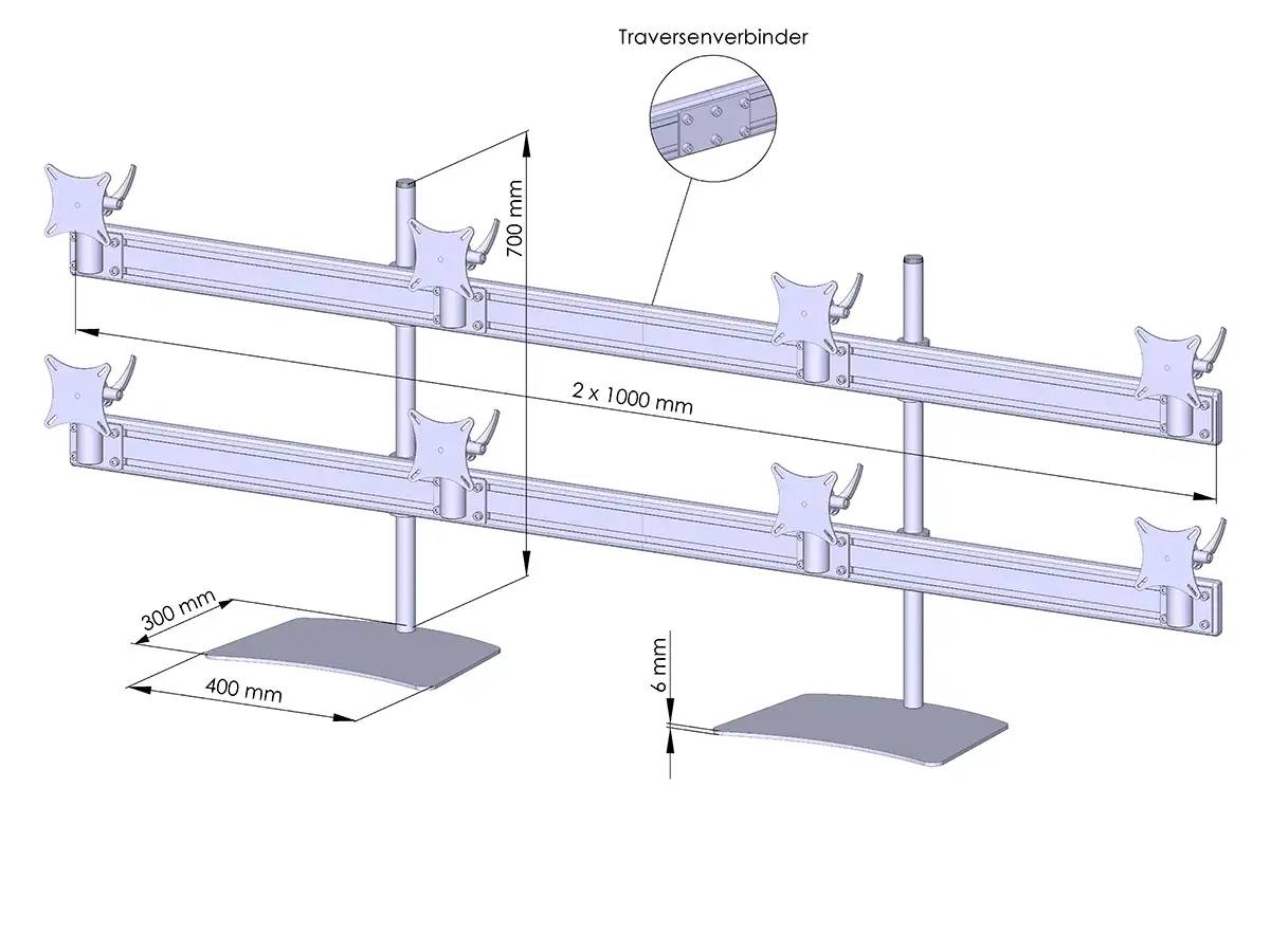 Flat-System Monitorhalter für 8 Monitore mit Tisch-Stand-Fuß 4+4 - 20''-24'