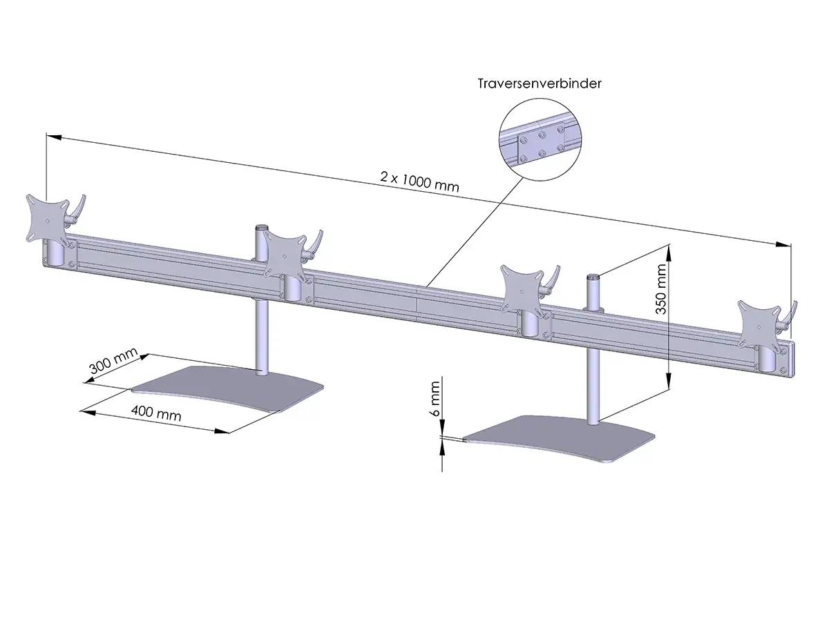 Flat-System Monitorhalter für 4 Monitore mit Tisch-Stand-Fuß 4er - 20''-24"