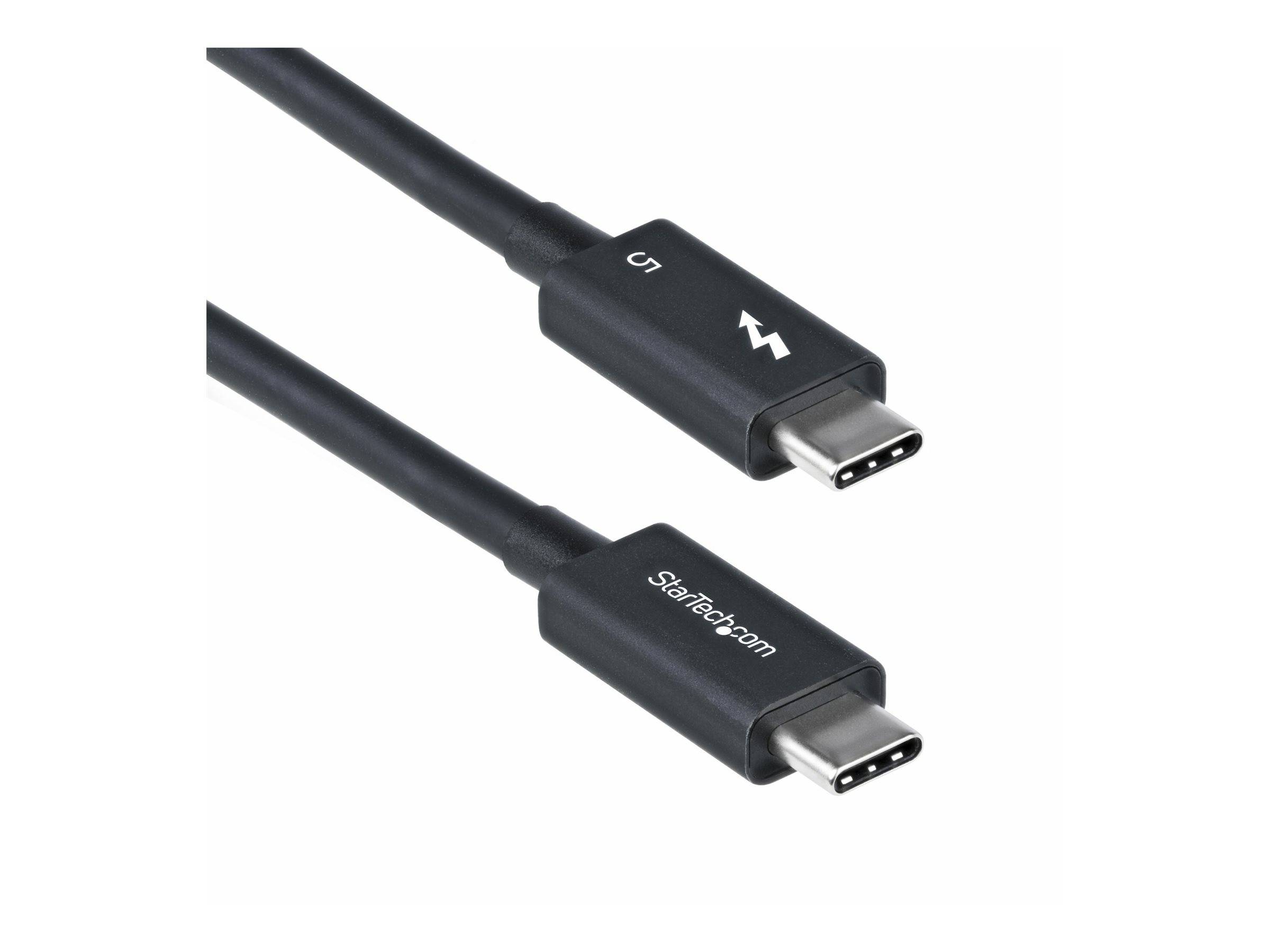 Zwei schwarze USB-C-Kabel, eines mit der Beschriftung 