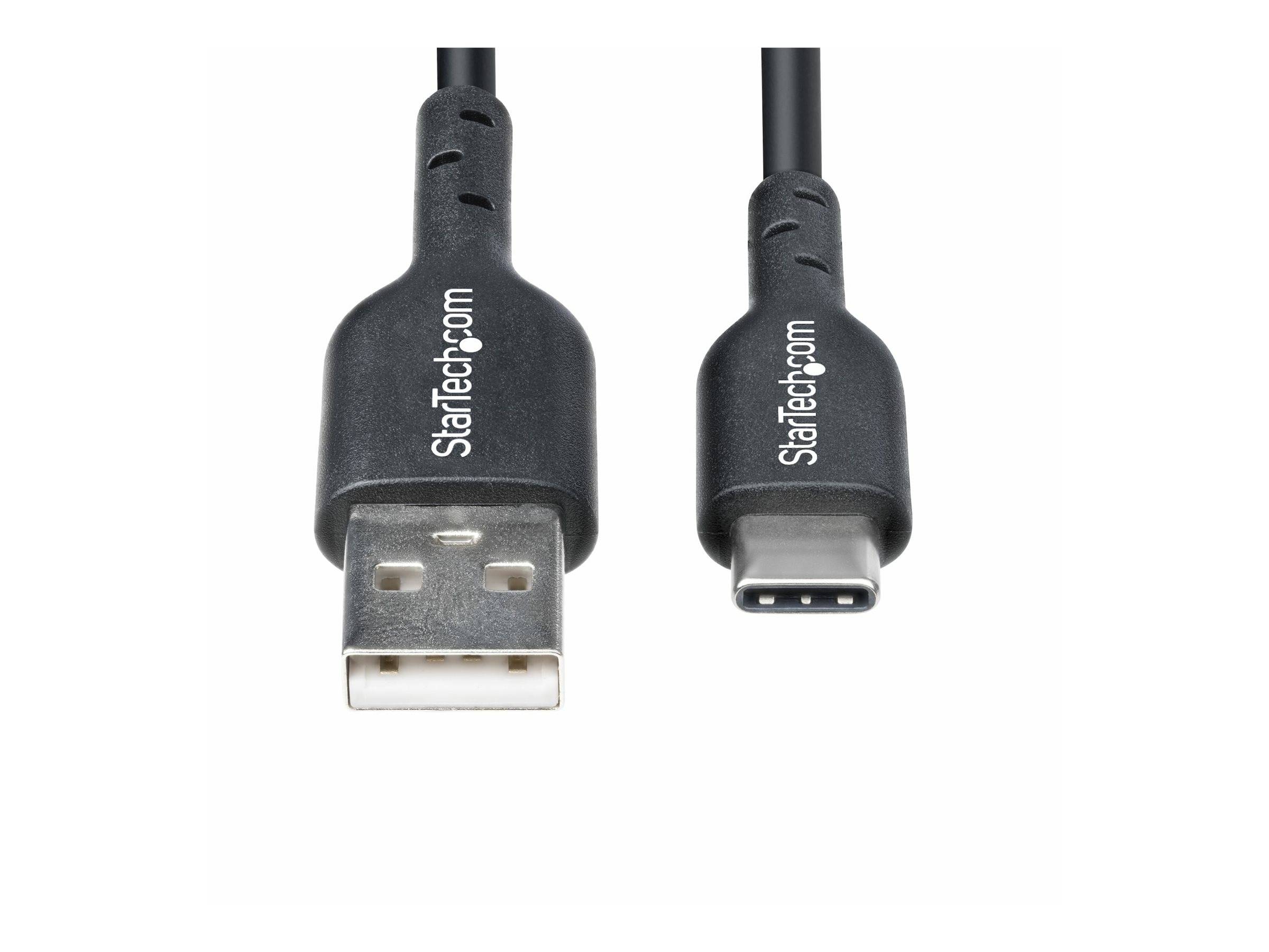 USB-A-zu-USB-C-Kabel mit StarTech.com-Branding, gezeigt mit beiden Steckerenden auf weißem Hintergrund.