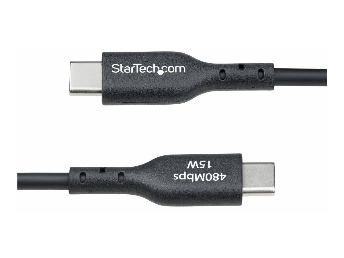 Produktfoto eines schwarzen USB-C-Kabels mit StarTech.com-Branding, das beide männliche Stecker auf weißem Hintergrund zeigt.