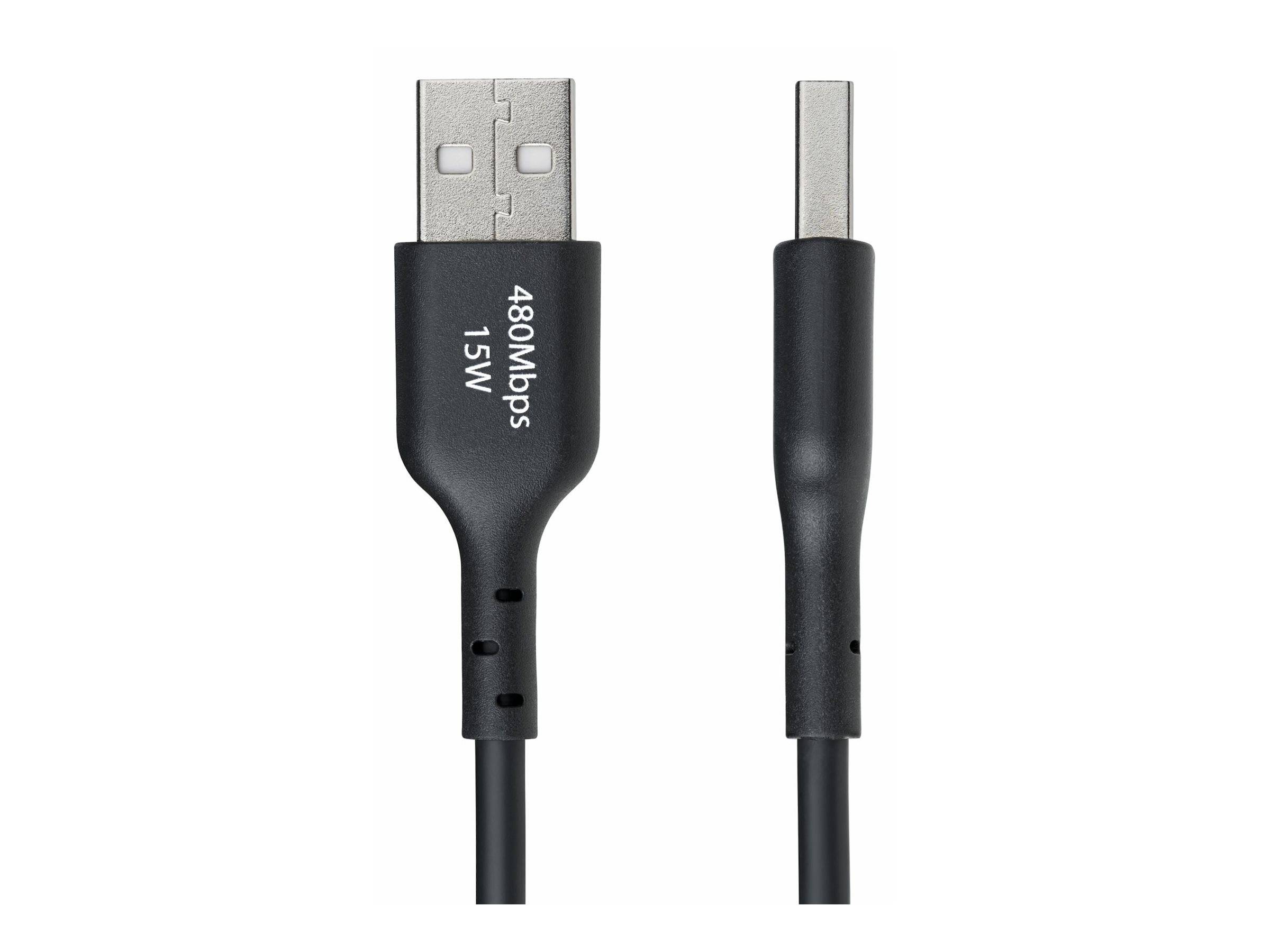 USB Typ A und USB Typ C Kabel, gekennzeichnet mit '480 Mbit/s 15 W', die ihre Datenübertragungsrate und Leistungskapazität angeben.