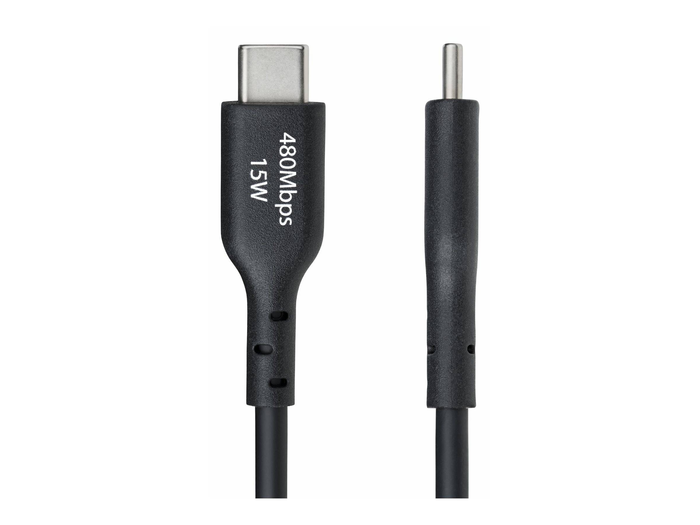 Zwei Arten von schwarzen USB-Kabeln: USB-C und ein proprietäres Ladekabel, beide mit der Bezeichnung „480 Mbps 15W
