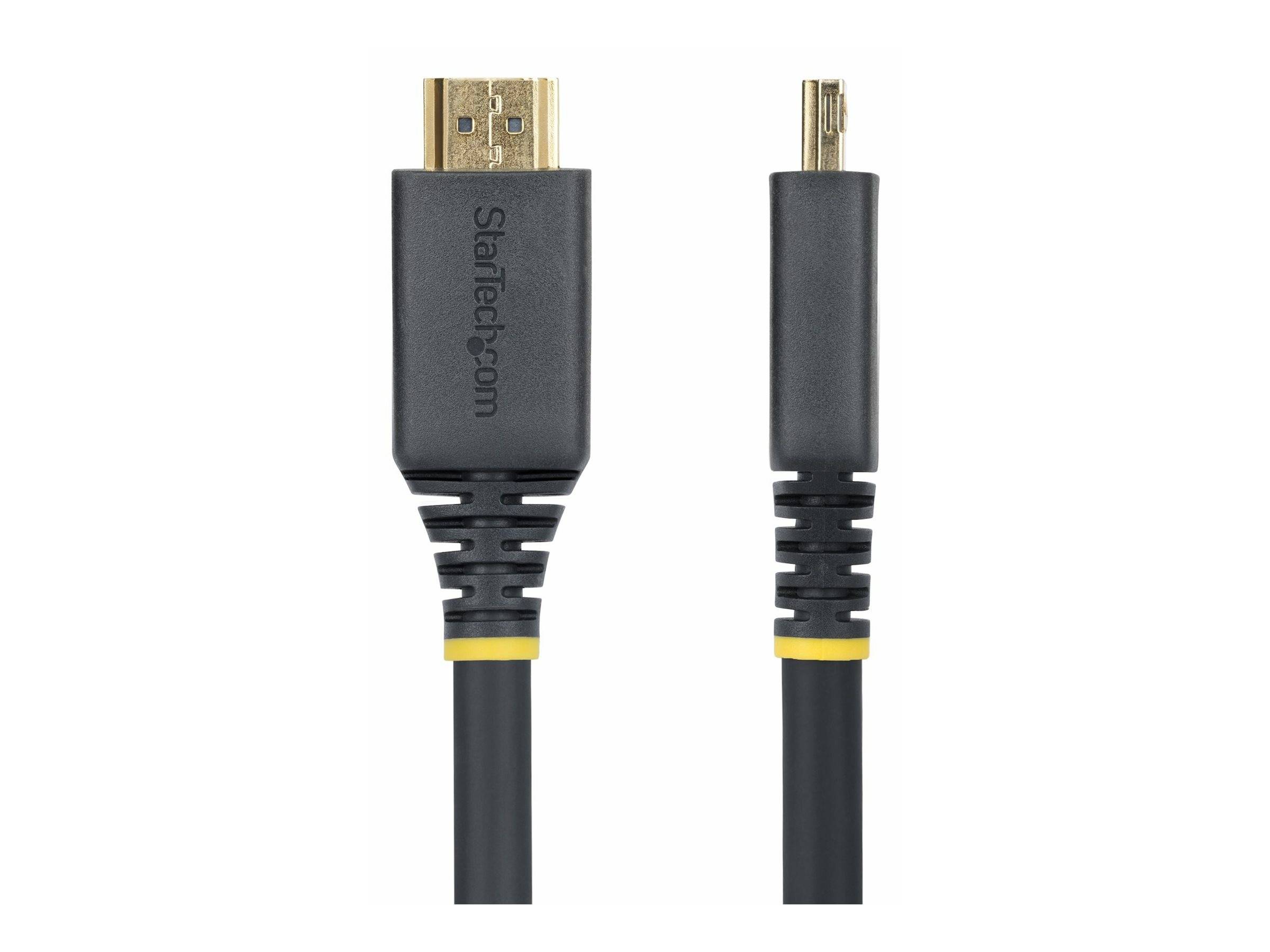 HDMI- zu Mini-HDMI-Kabel zum Anschluss von Geräten; zeigt die Anschlüsse: Standard-HDMI (links) und Mini-HDMI (rechts).